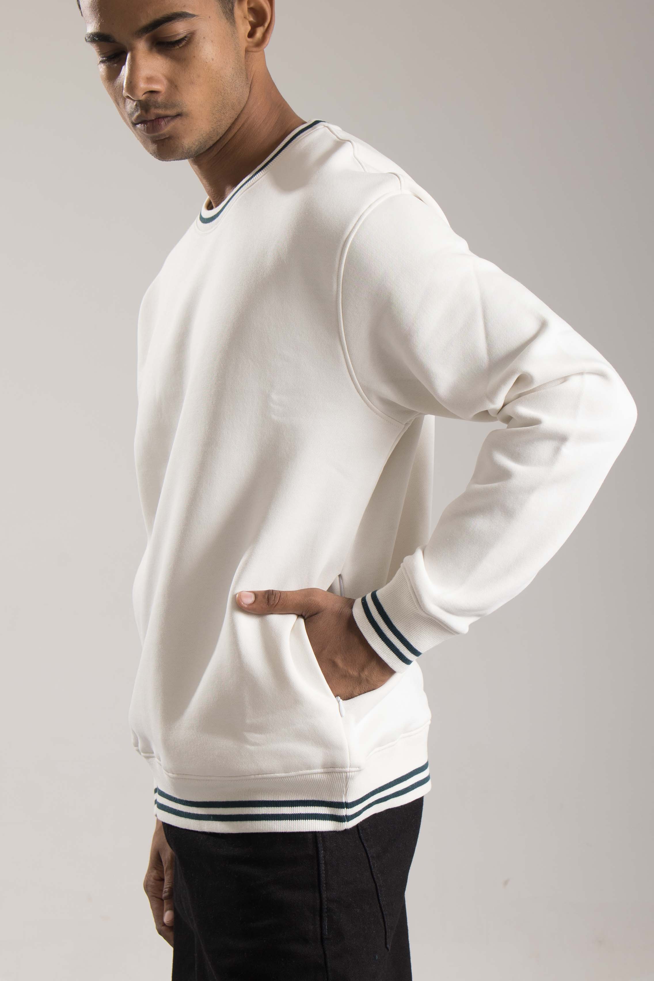 Oneway Men Solid Off White Sweat Shirt