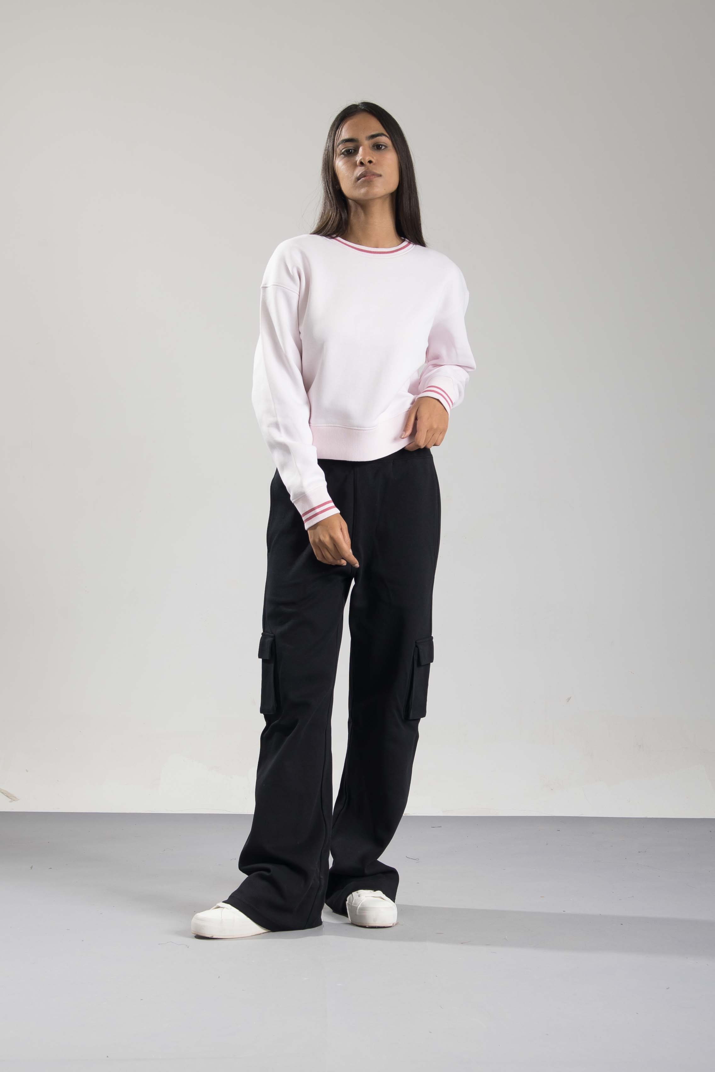 Oneway Women Striped Pink Sweat Shirt