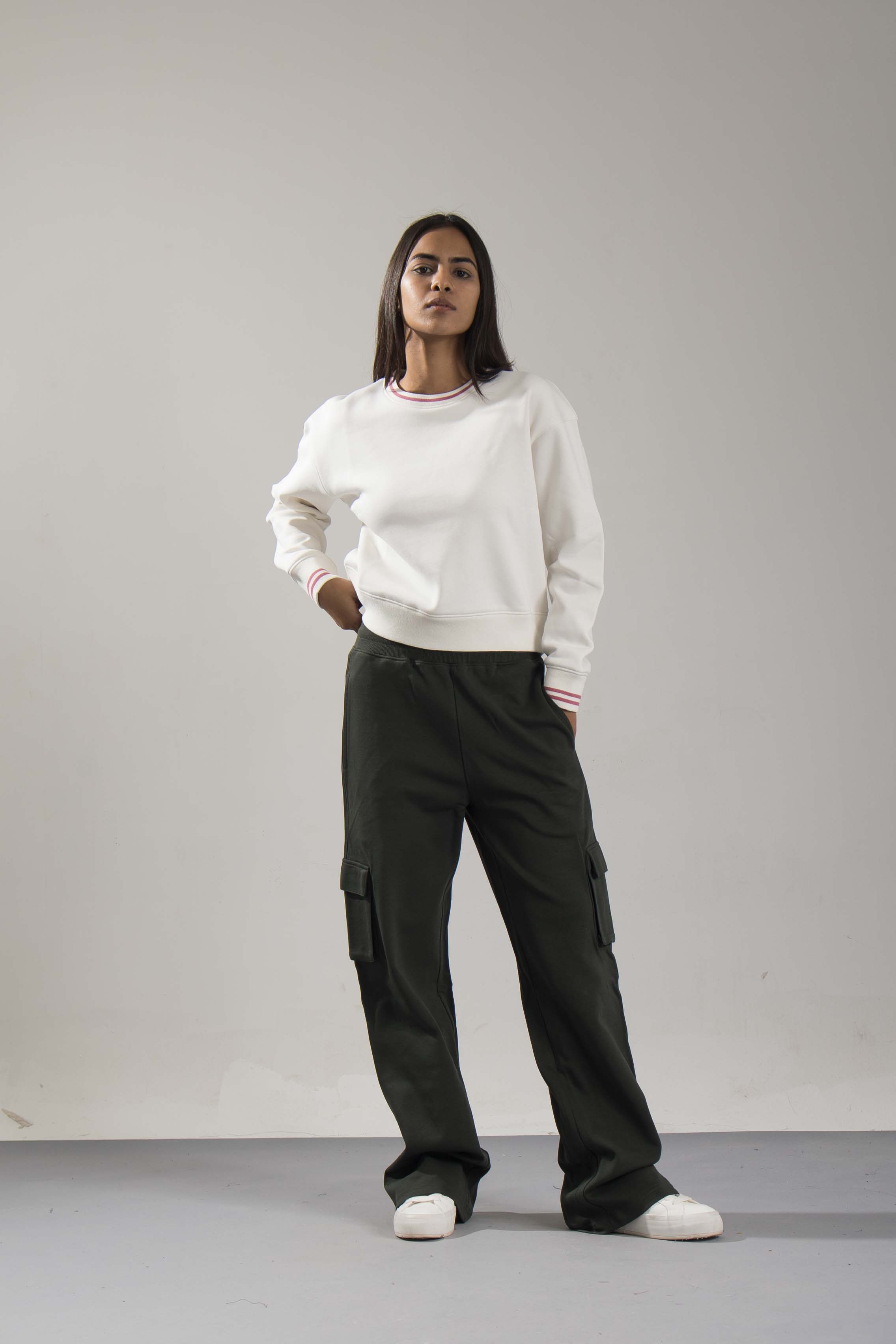 Oneway Women Striped Off White Sweat Shirt