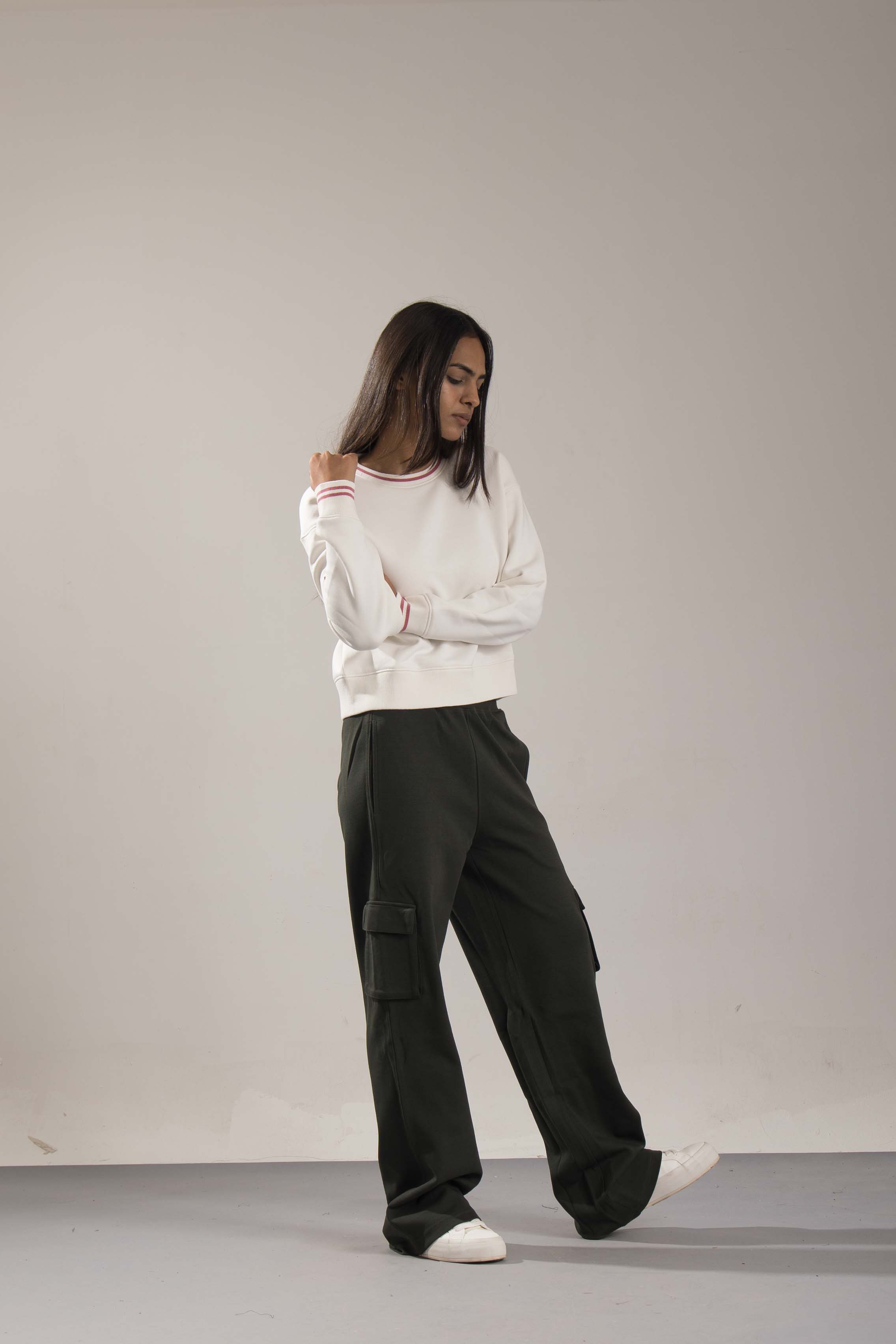 Oneway Women Striped Off White Sweat Shirt