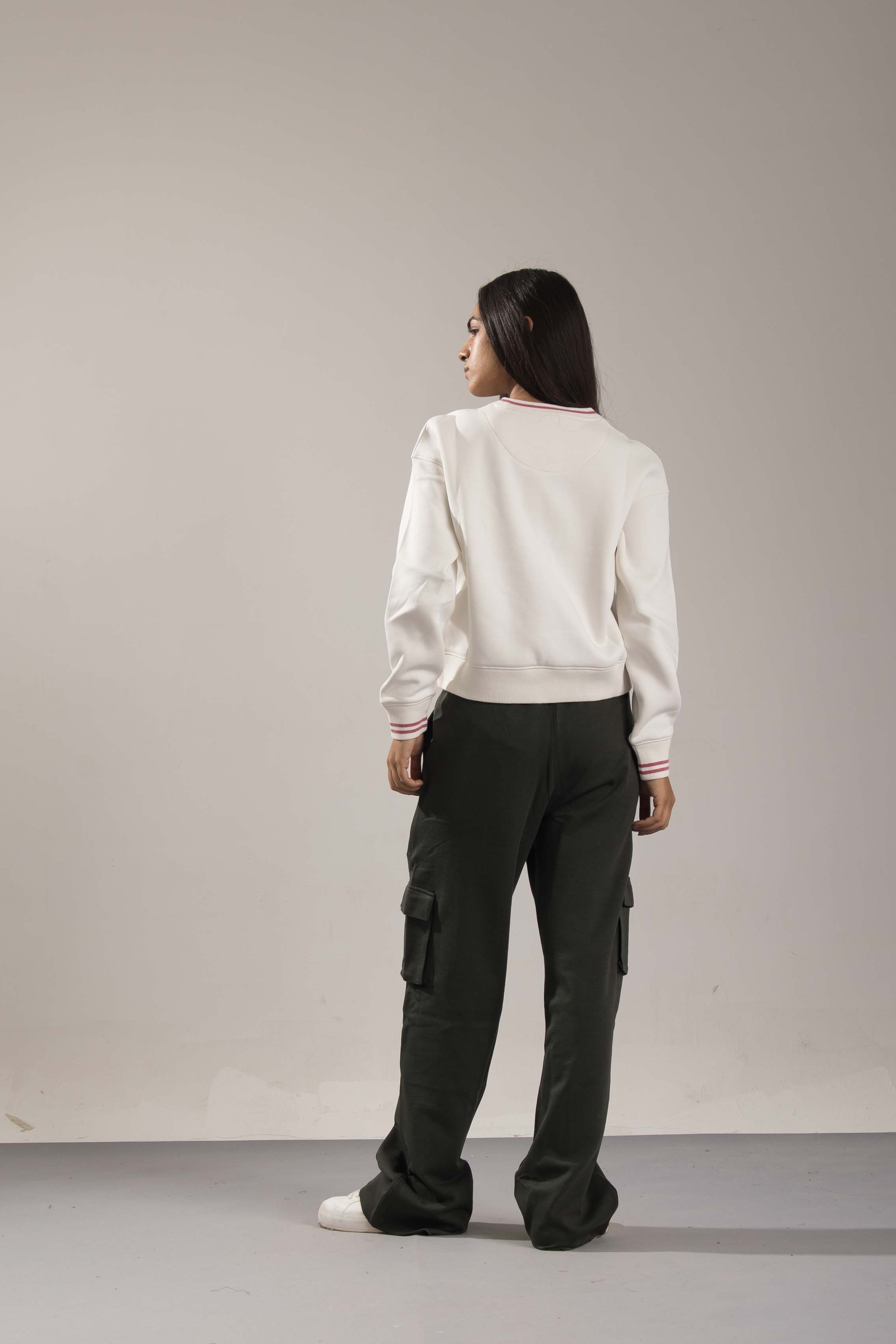 Oneway Women Striped Off White Sweat Shirt