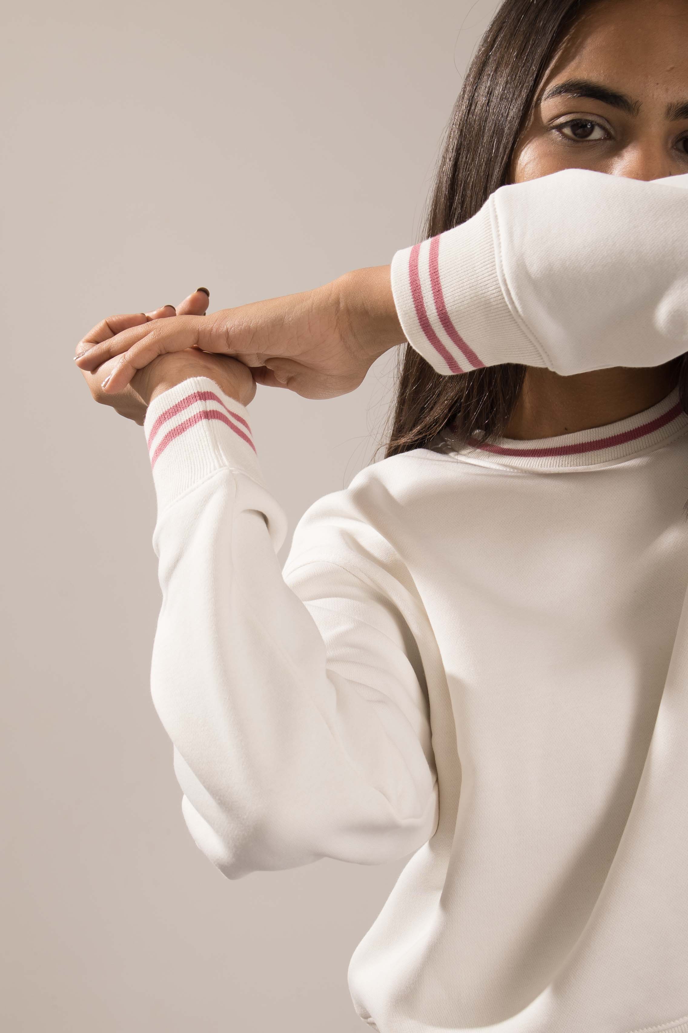 Oneway Women Striped Off White Sweat Shirt