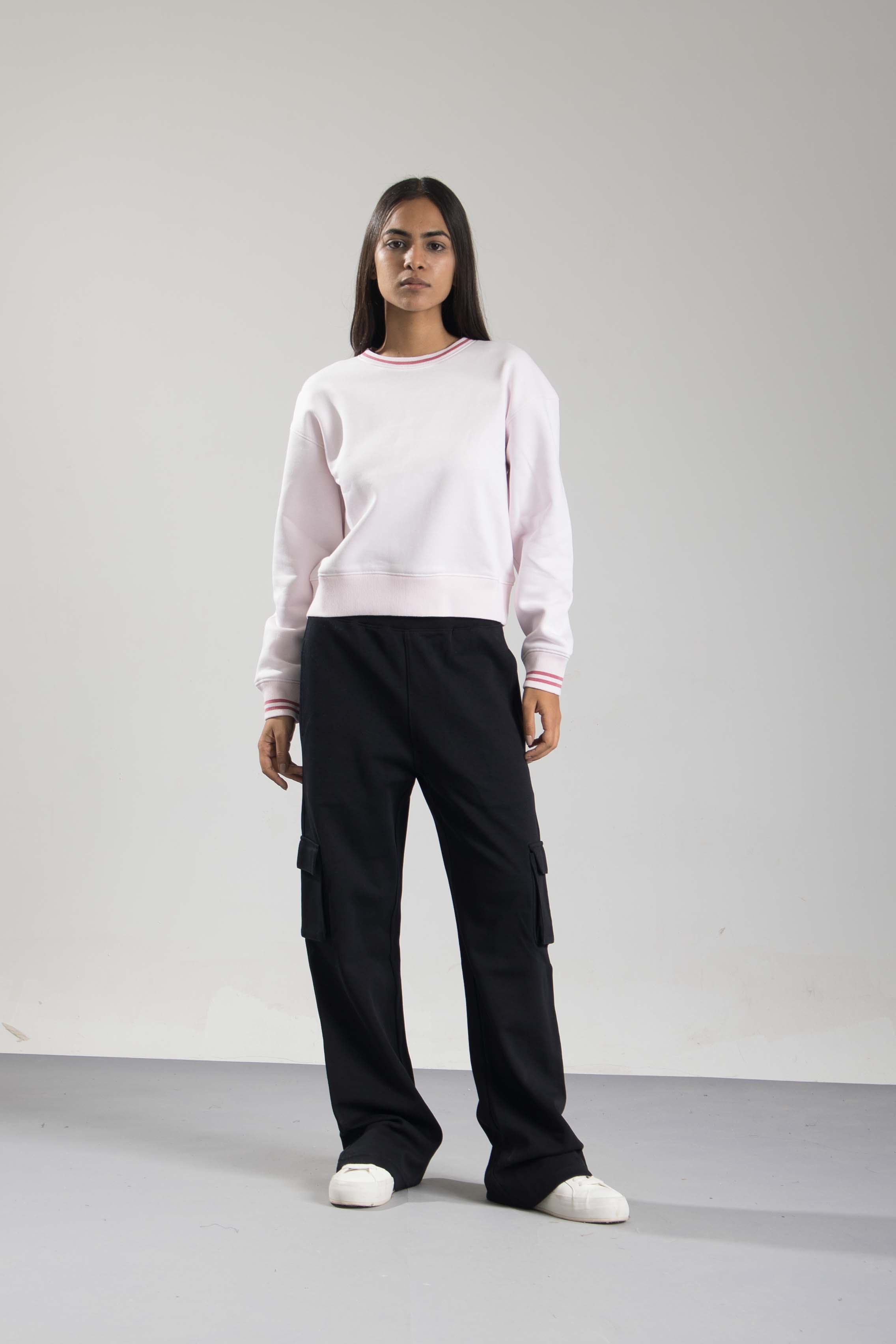 Oneway Women Striped Off White Sweat Shirt