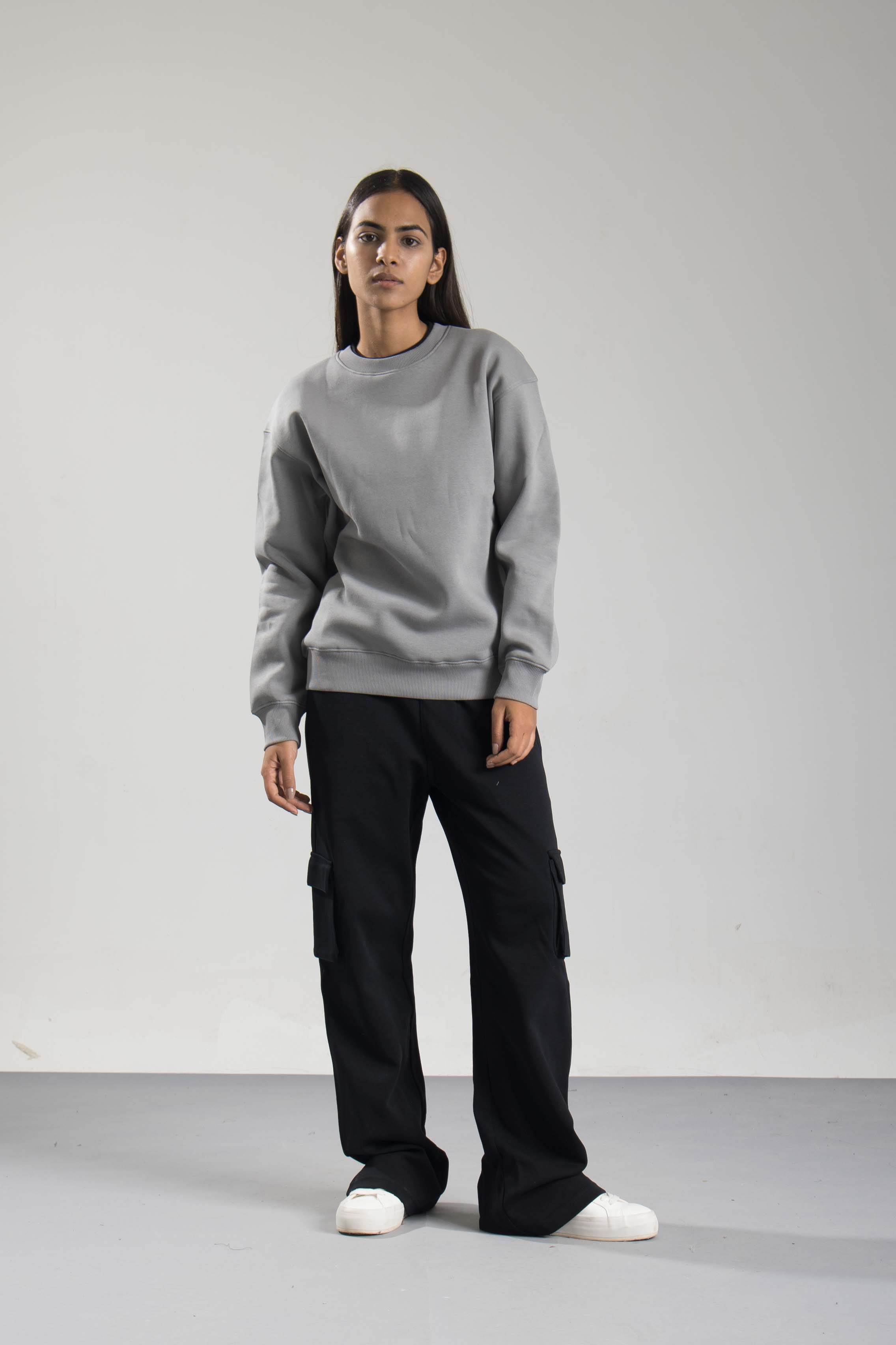 Oneway Women Solid Grey Sweat Shirt