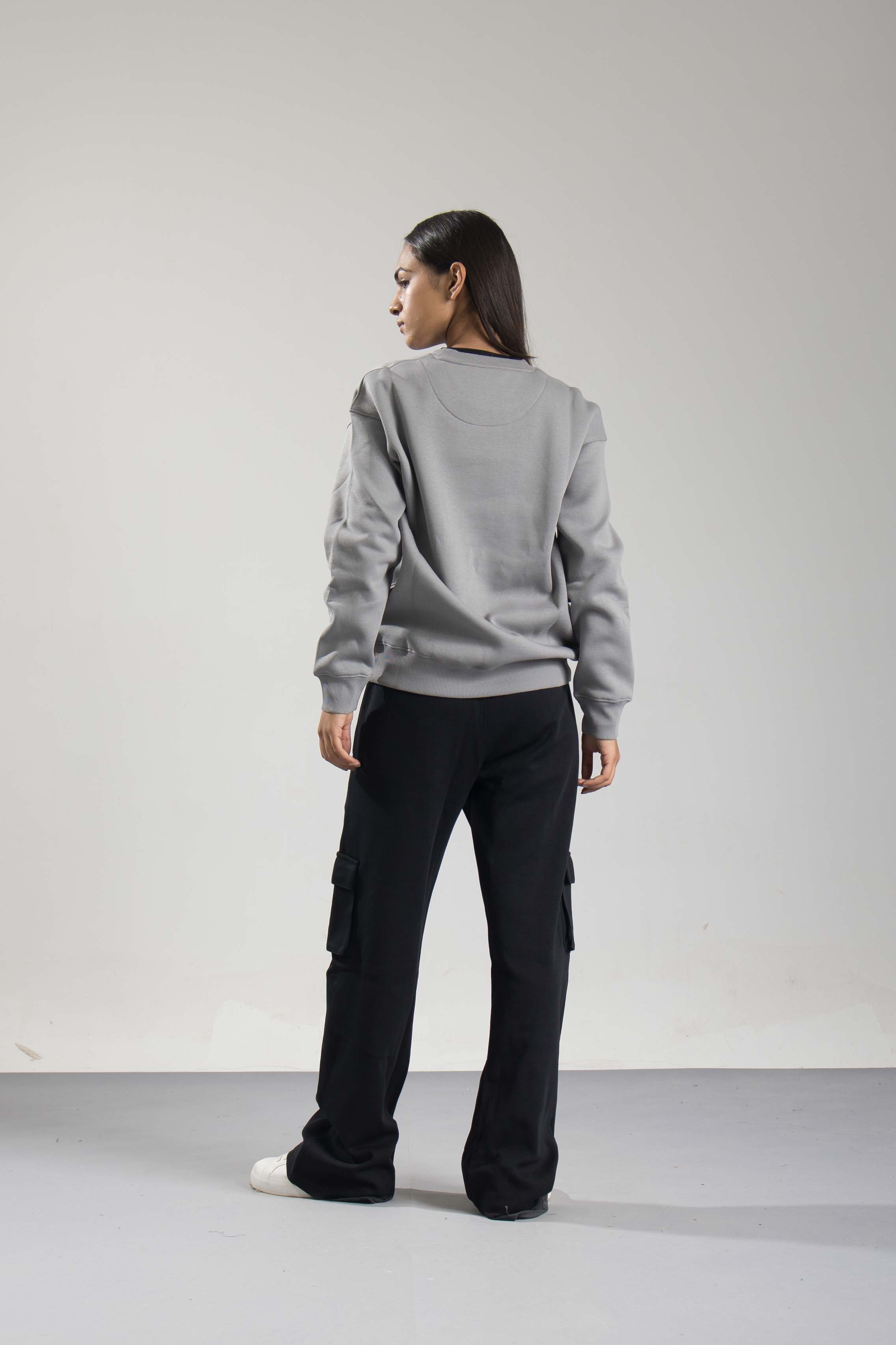 Oneway Women Solid Grey Sweat Shirt