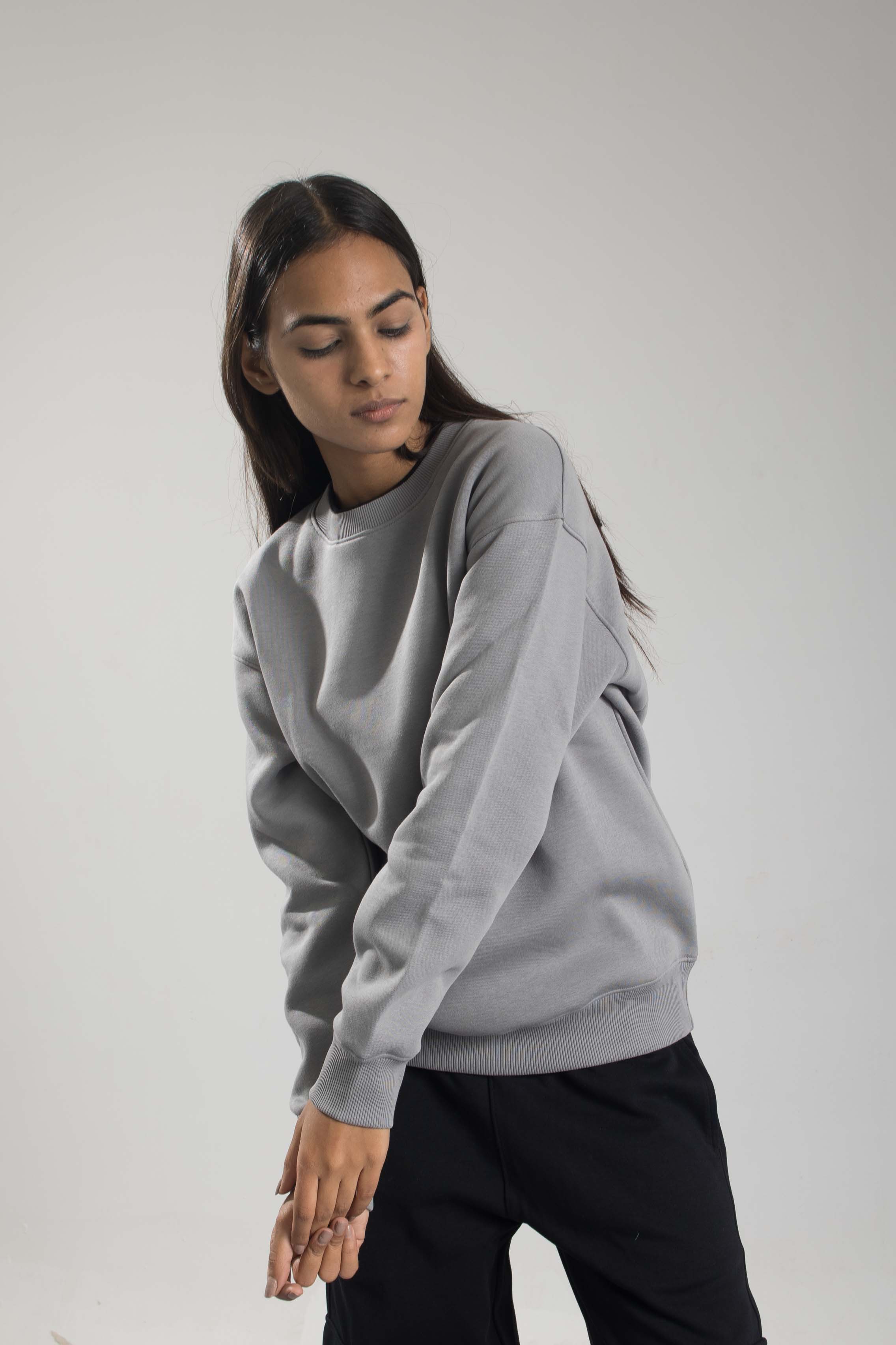 Oneway Women Solid Grey Sweat Shirt