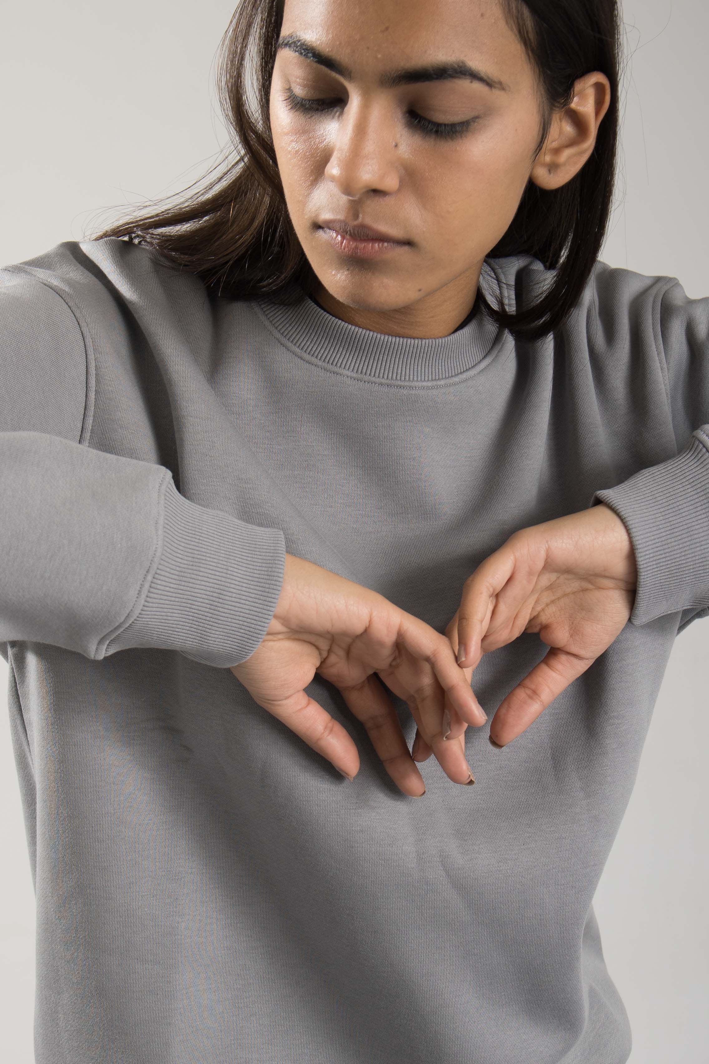 Oneway Women Solid Grey Sweat Shirt