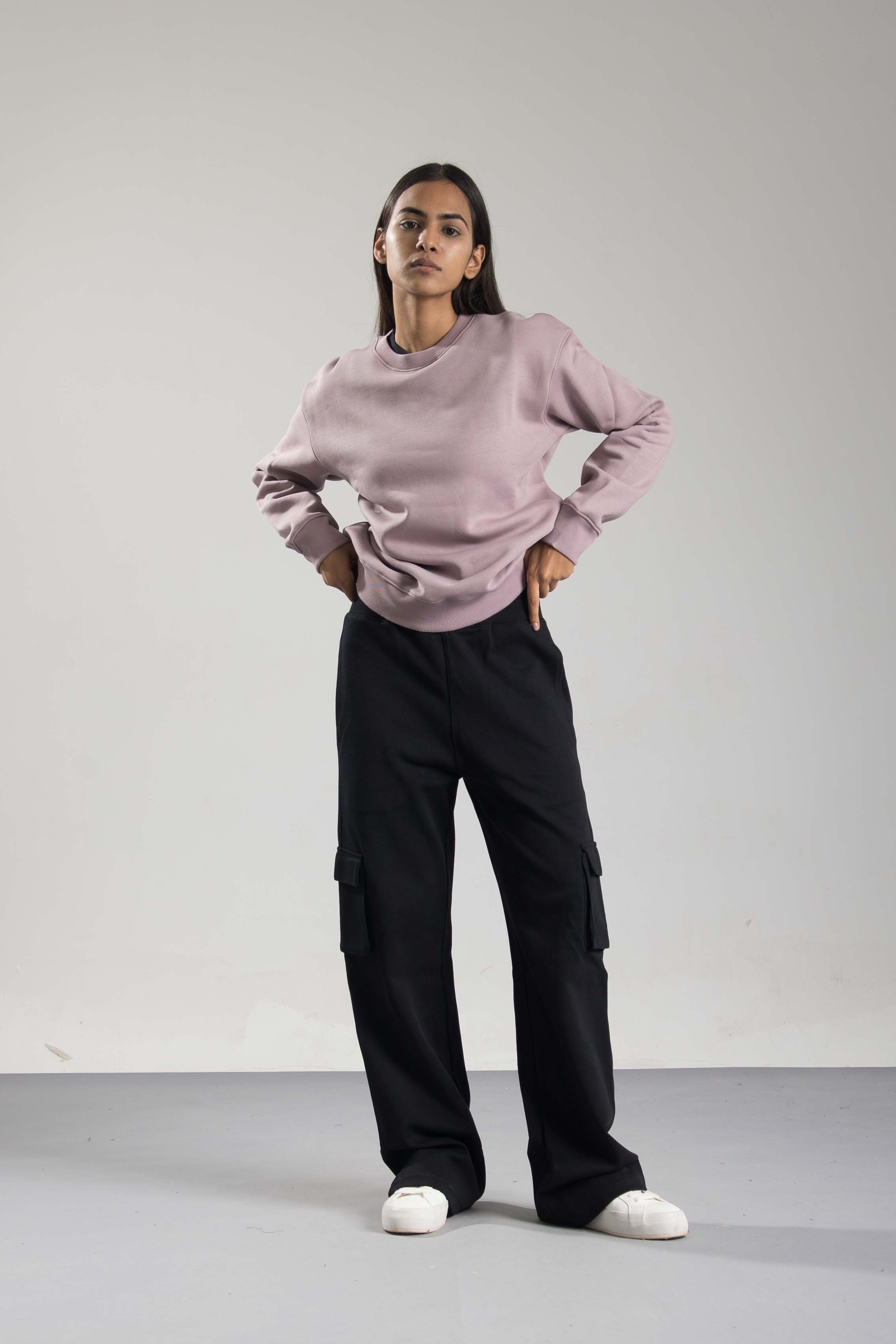 Oneway Women Solid Purple Sweat Shirt