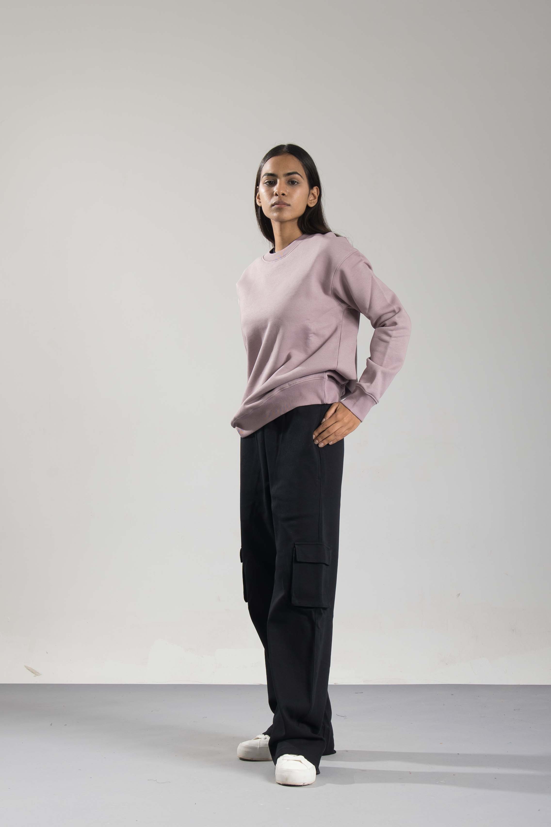 Oneway Women Solid Purple Sweat Shirt