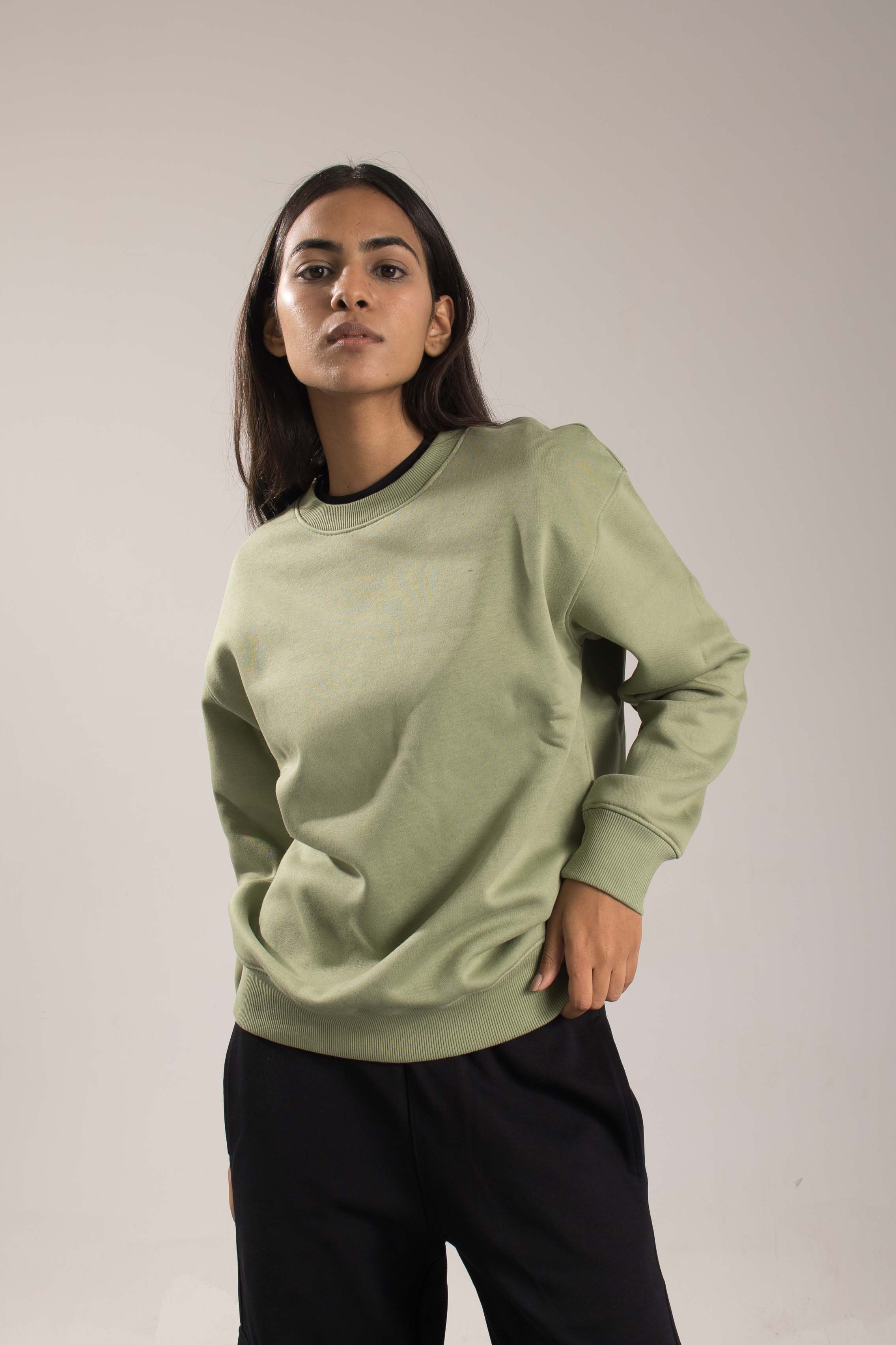 Oneway Women Solid Green Sweat Shirt