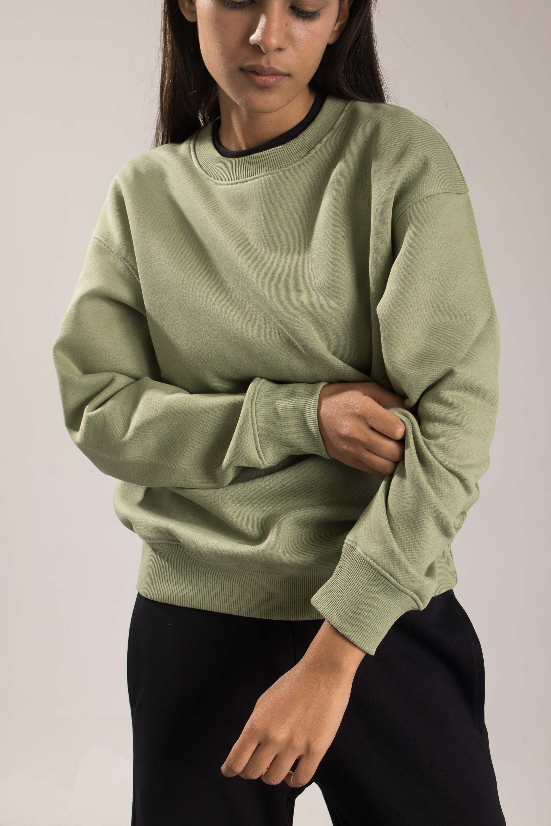 Oneway Women Solid Green Sweat Shirt