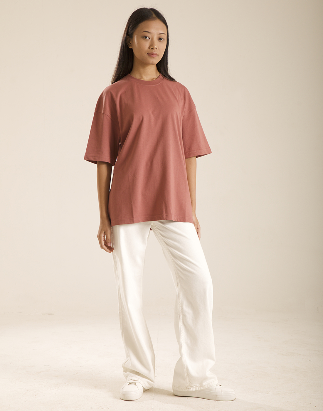 Oneway Women's Half Sleeve Oversized Peach Round Neck T-Shirt