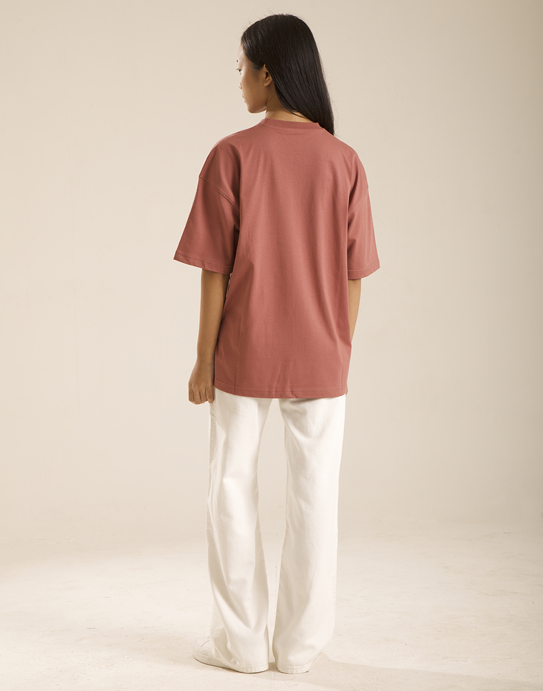 Oneway Women's Half Sleeve Oversized Peach Round Neck T-Shirt