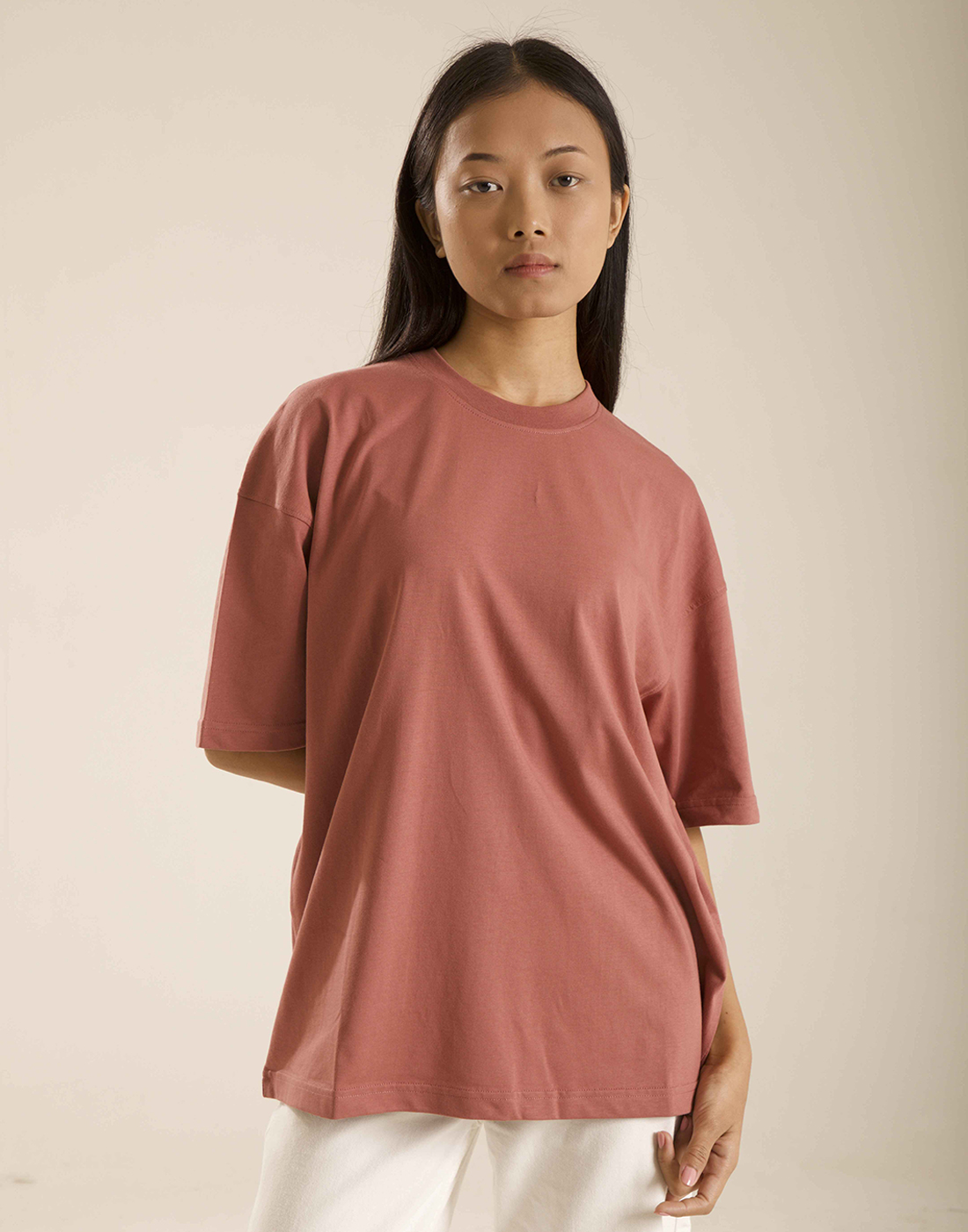Oneway Women's Half Sleeve Oversized Peach Round Neck T-Shirt