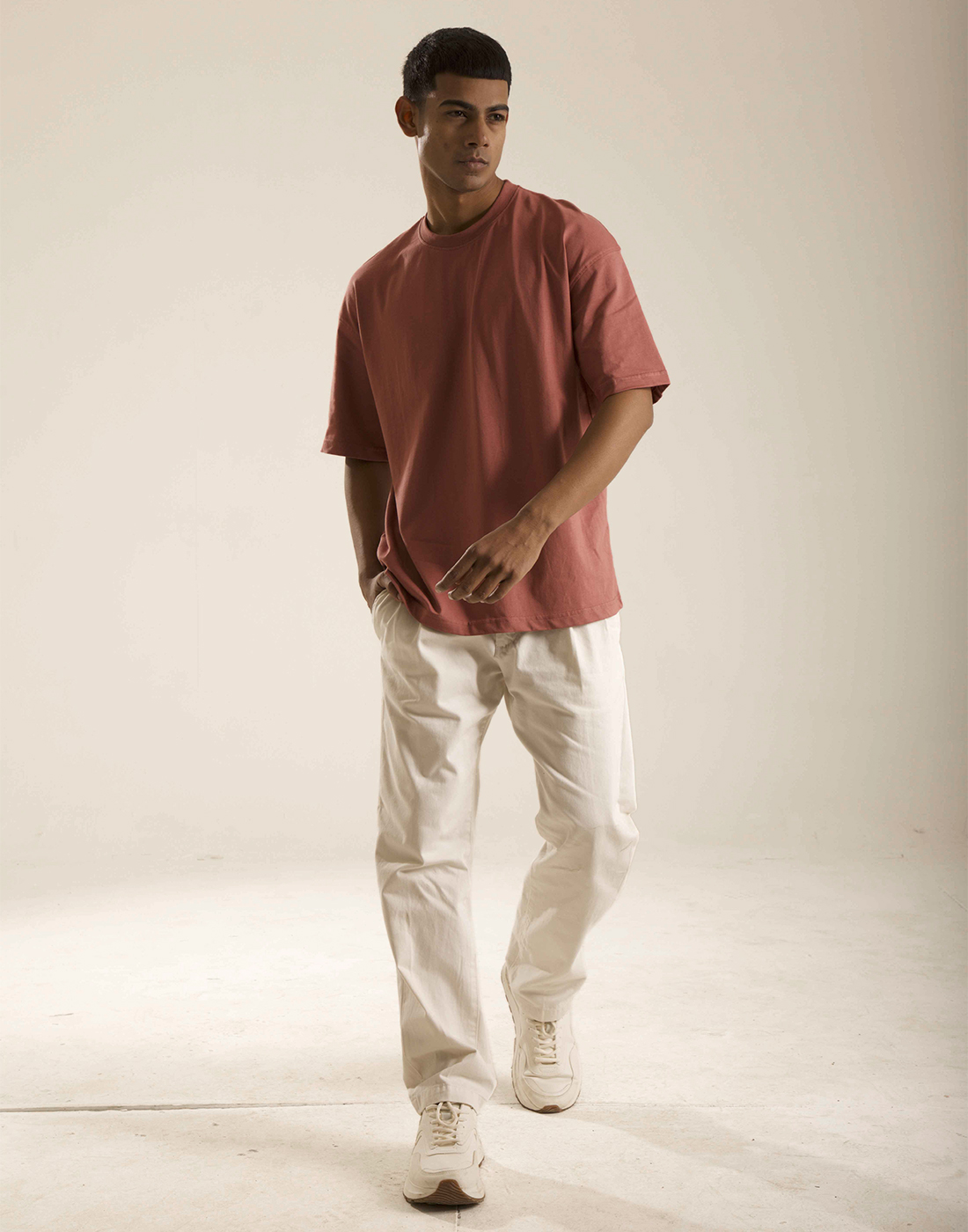 Oneway Women's Half Sleeve Oversized Peach Round Neck T-Shirt