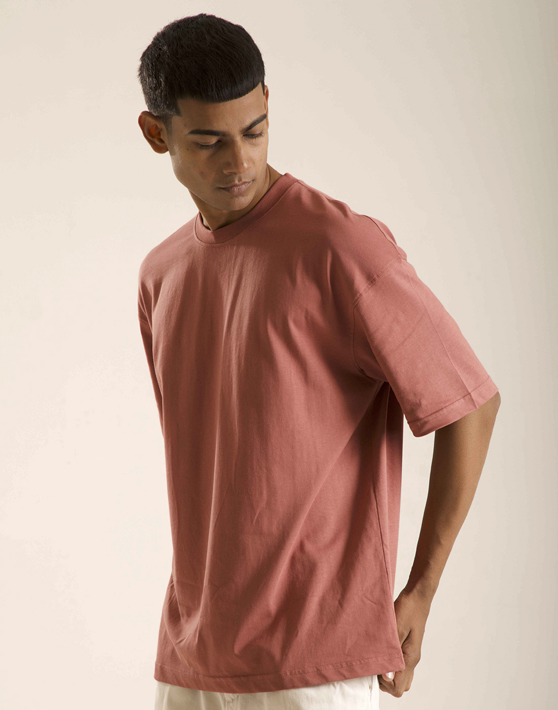 Oneway Women's Half Sleeve Oversized Peach Round Neck T-Shirt