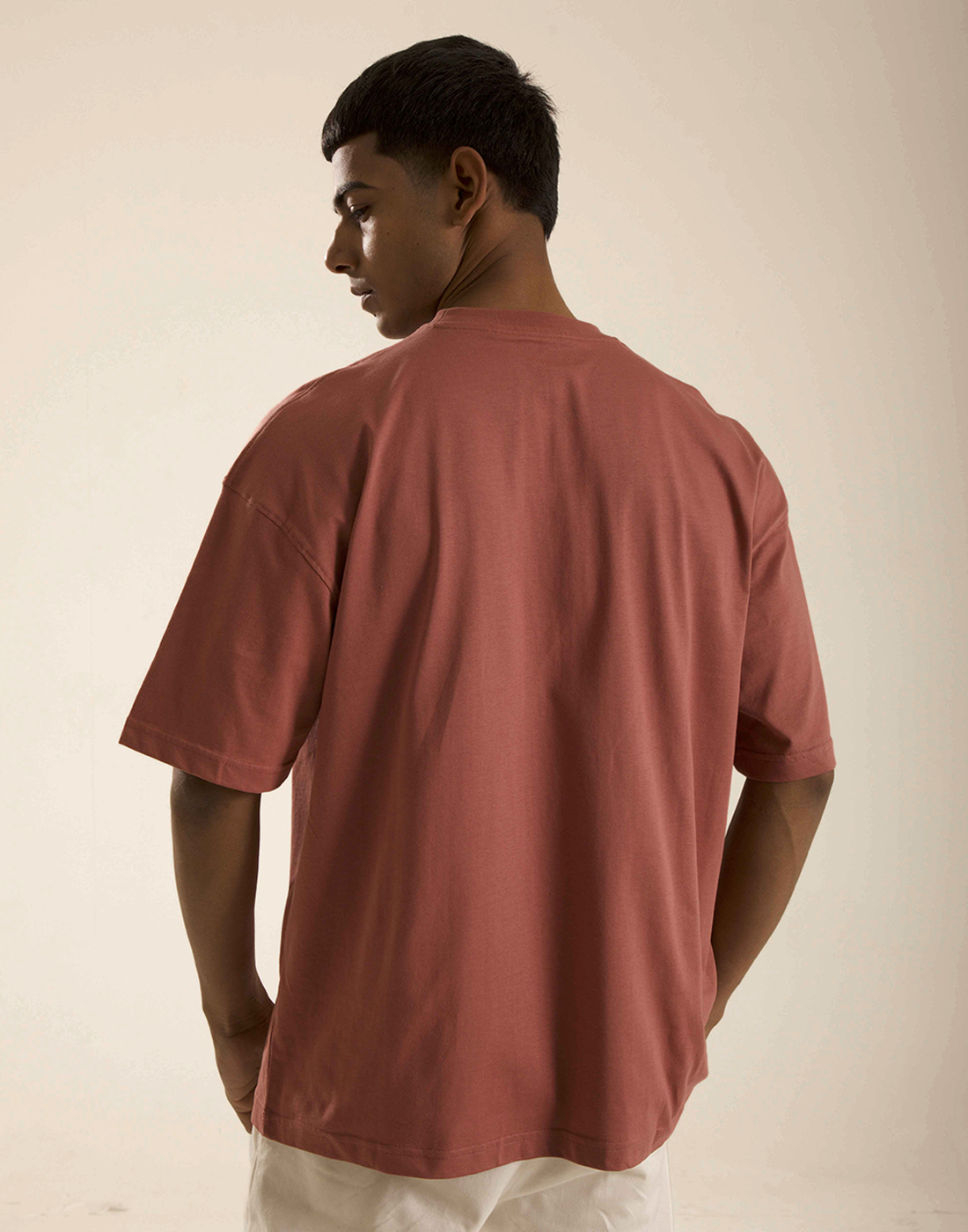 Oneway Women's Half Sleeve Oversized Peach Round Neck T-Shirt