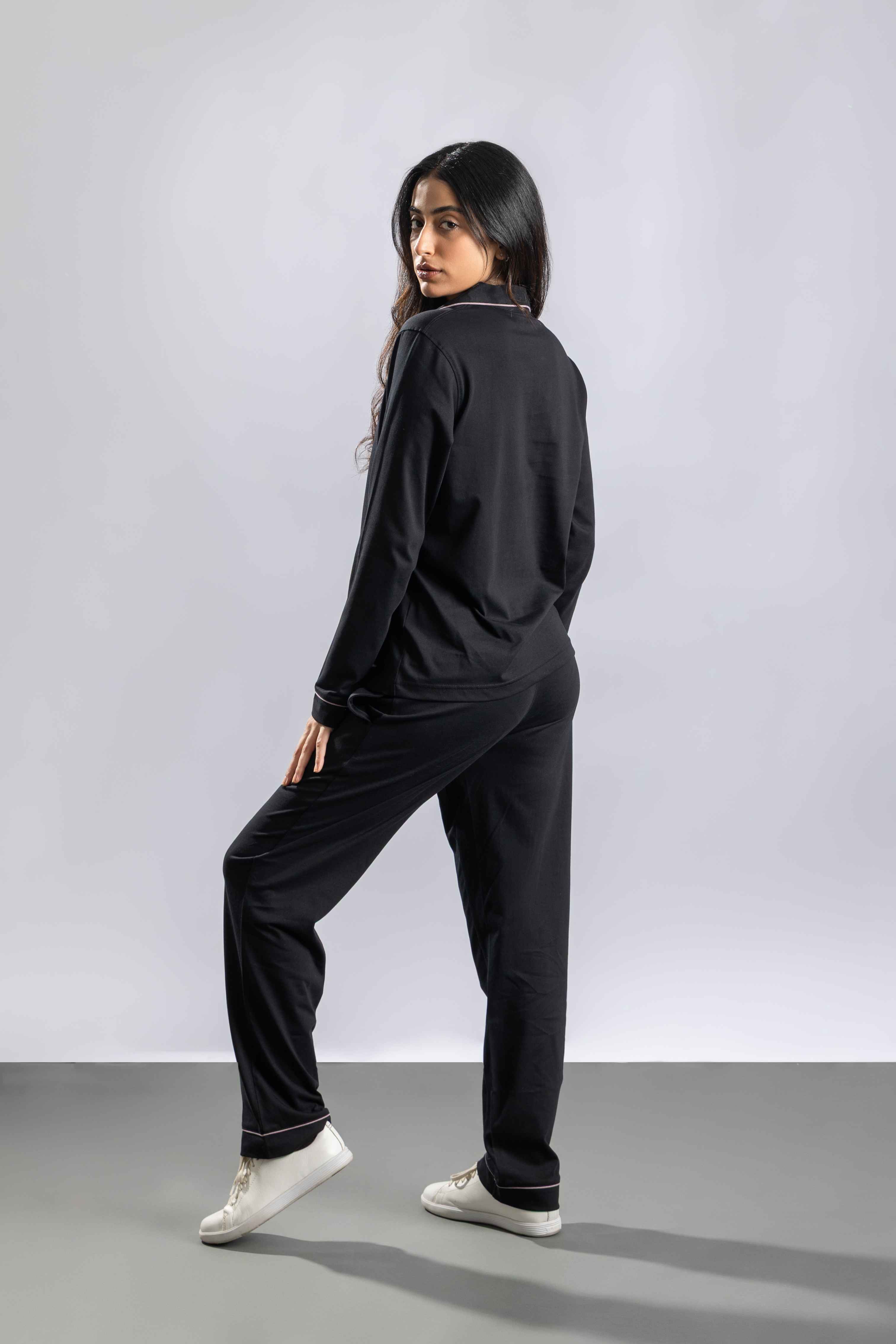 Oneway Women Solid Lapel Collar 1 Shirt, 1 Pyjama :: Night Suit Set