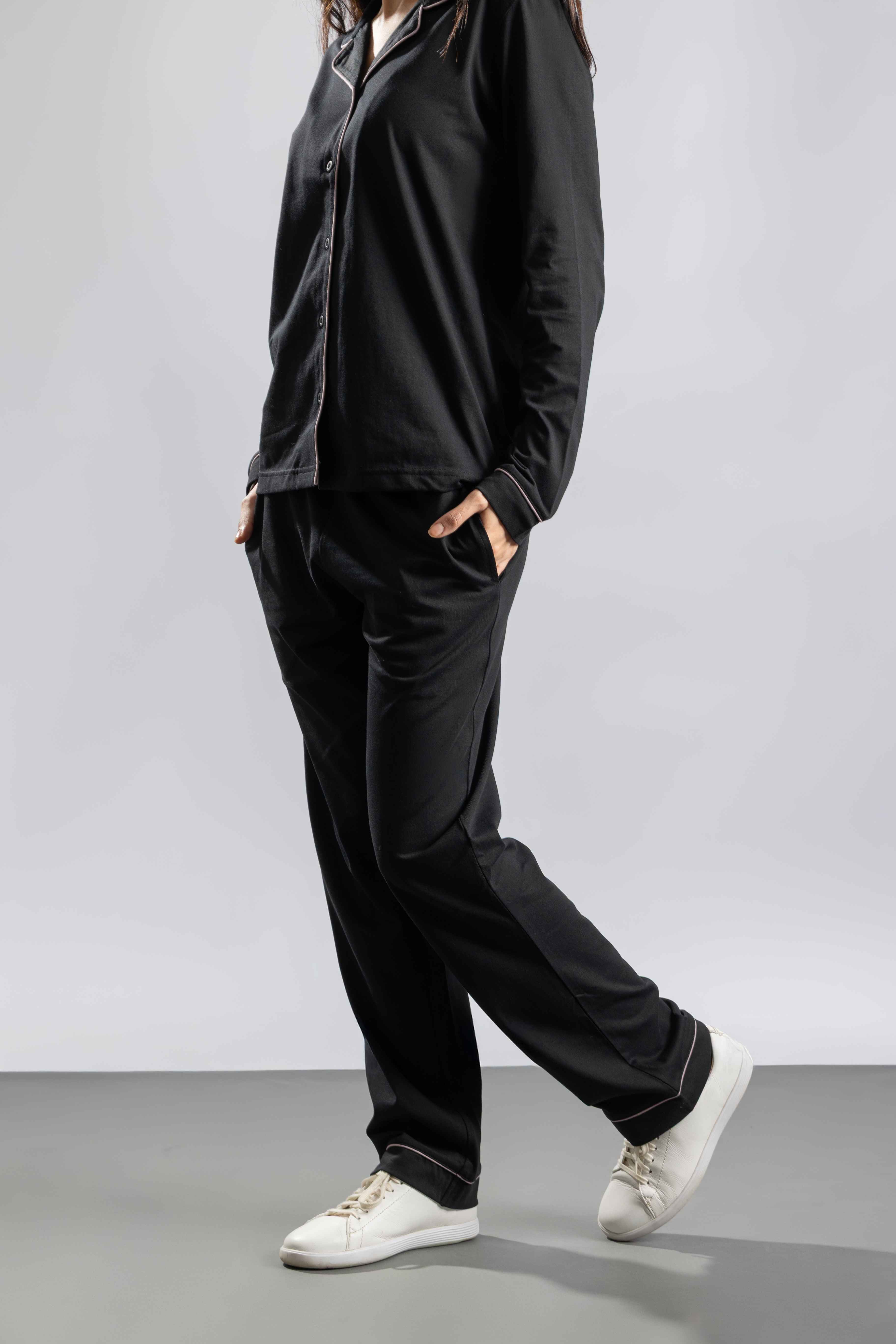 Oneway Women Solid Lapel Collar 1 Shirt, 1 Pyjama :: Night Suit Set