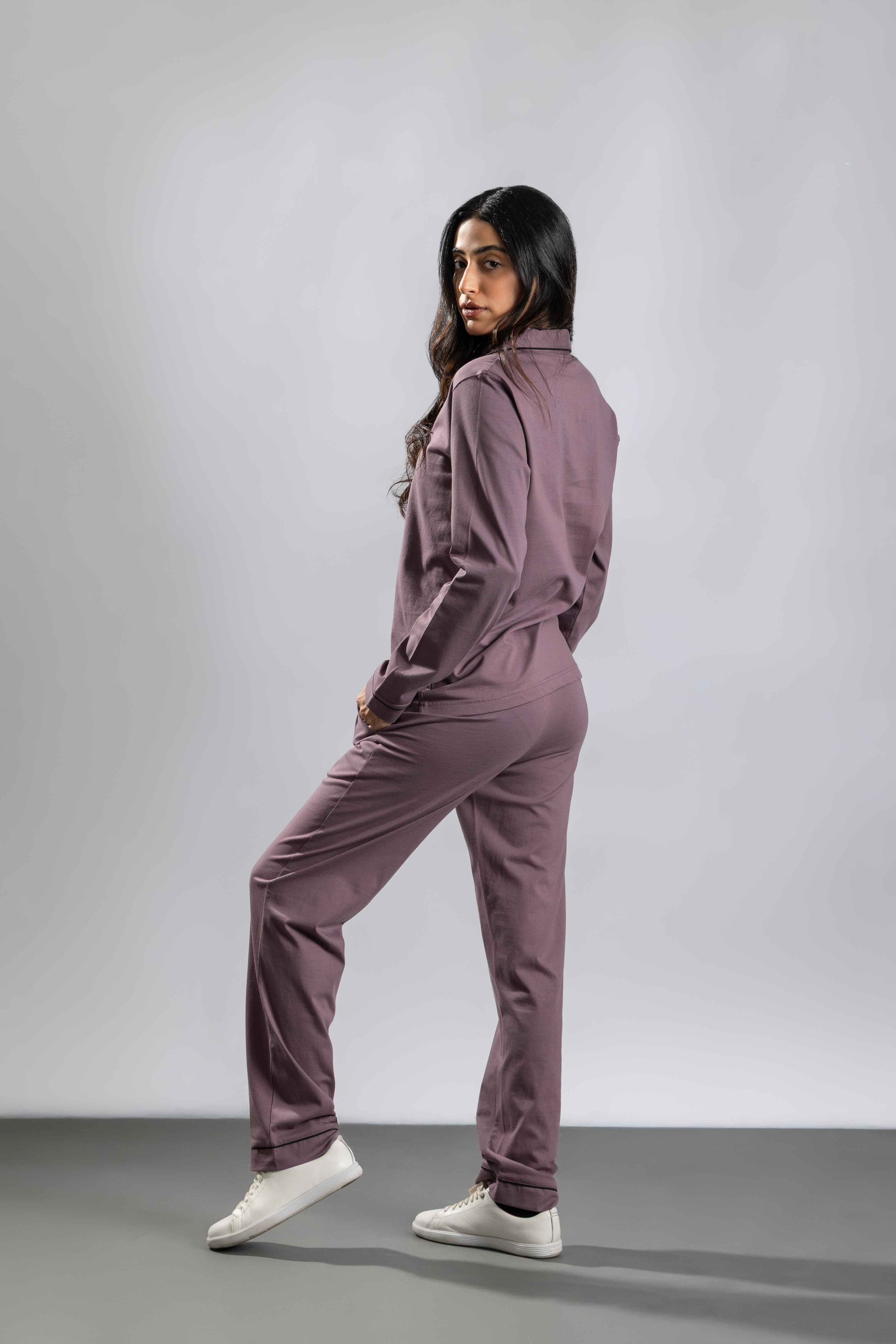Oneway Women Solid Lapel Collar 1 Shirt, 1 Pyjama :: Night Suit Set