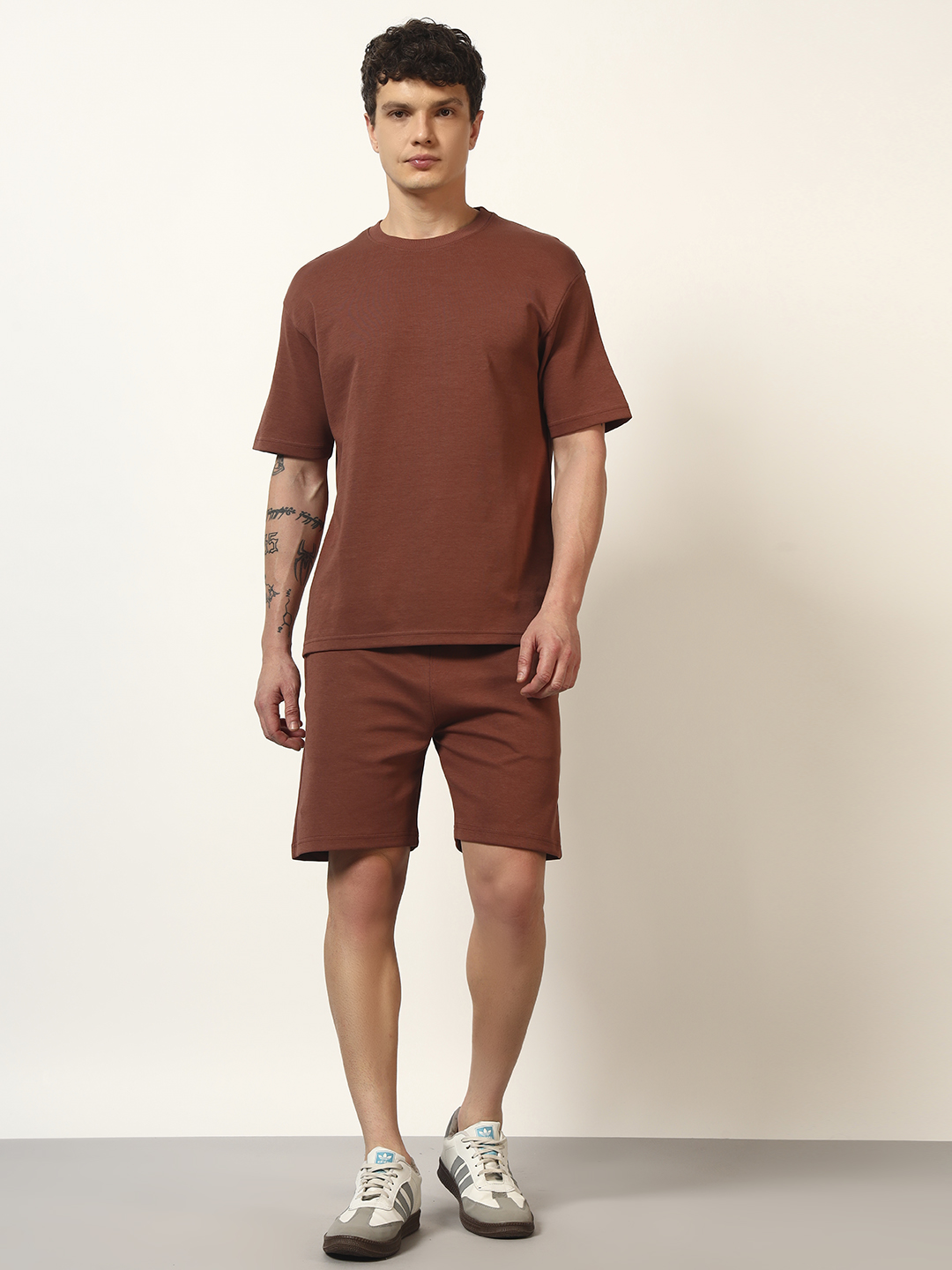 Oneway Men Solid Brown 1 Tshirt, 1 Shorts :: Co-Ords Set