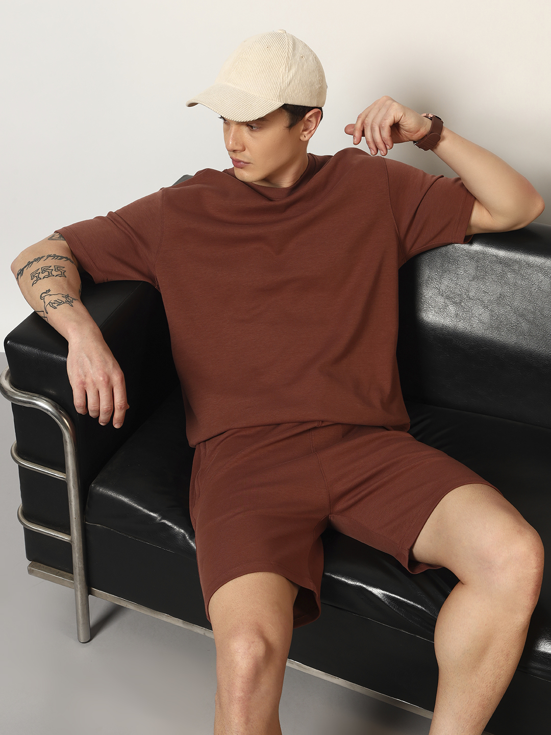 Oneway Men Solid Brown 1 Tshirt, 1 Shorts :: Co-Ords Set