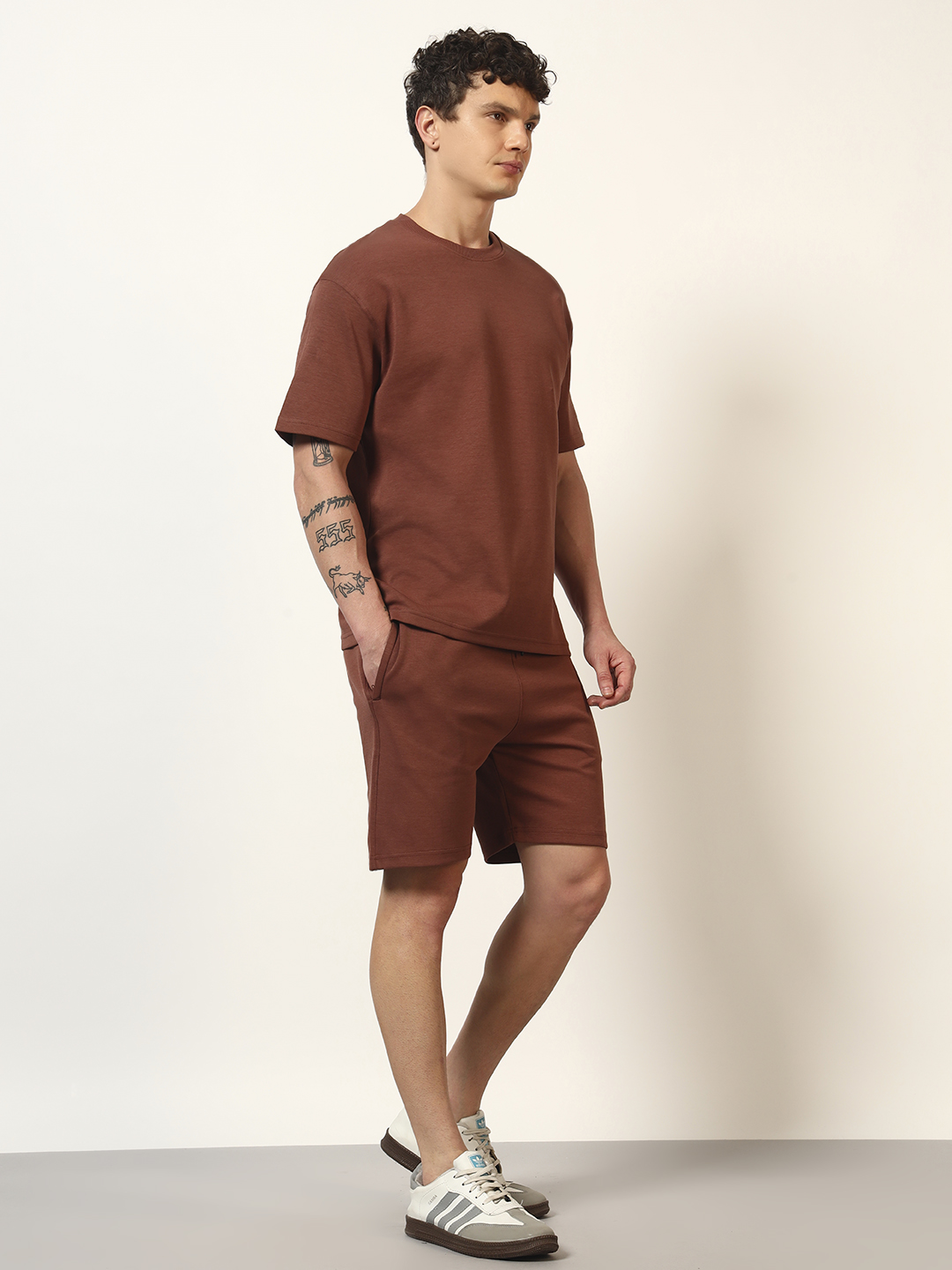 Oneway Men Solid Brown 1 Tshirt, 1 Shorts :: Co-Ords Set