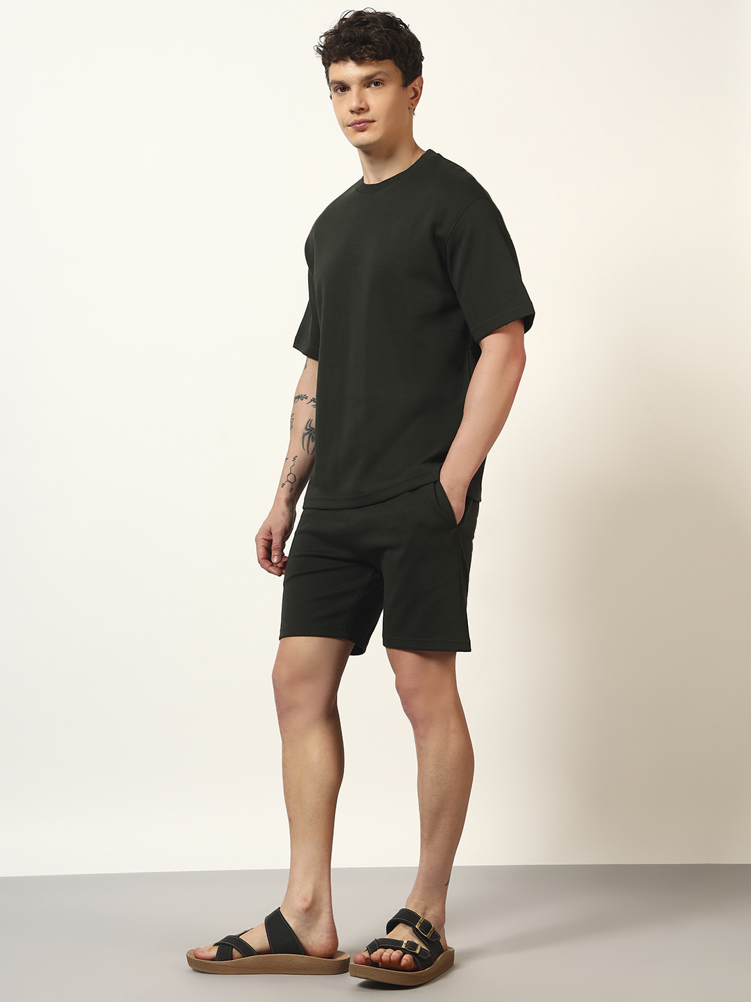 Oneway Men Solid Green 1 Tshirt, 1 Shorts :: Co-Ords Set