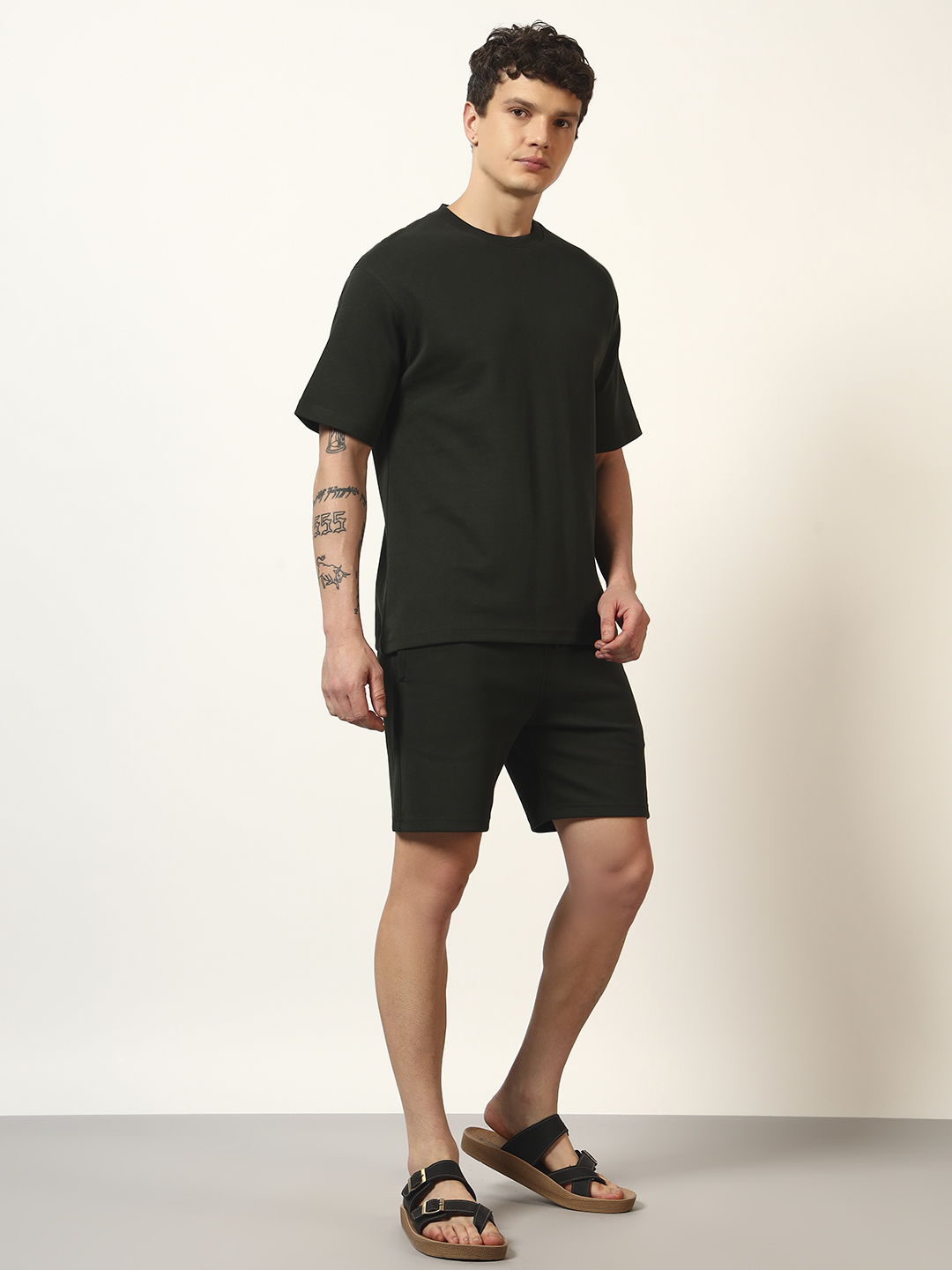 Oneway Men Solid Green 1 Tshirt, 1 Shorts :: Co-Ords Set