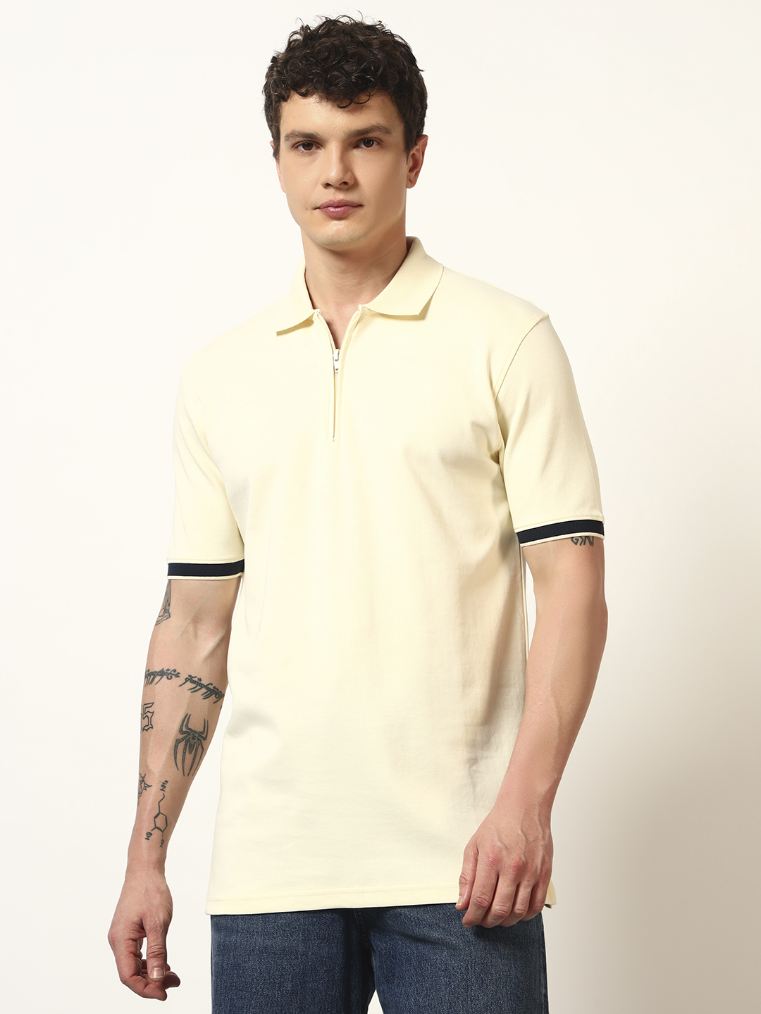 Oneway Men Solid Yellow T-Shirt