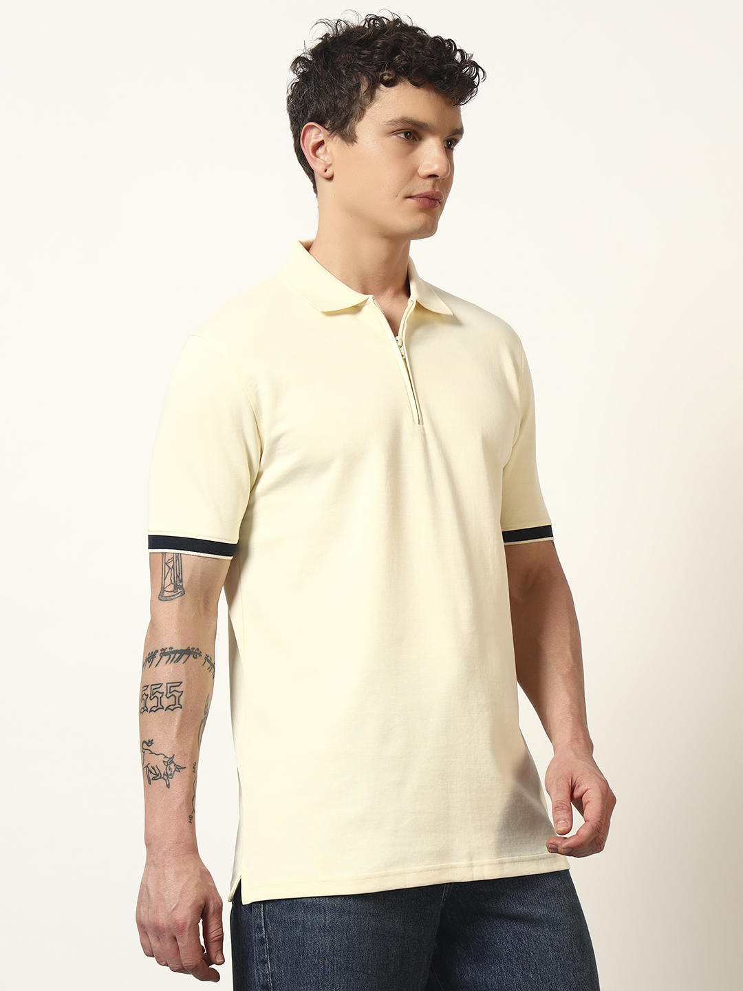 Oneway Men Solid Yellow T-Shirt