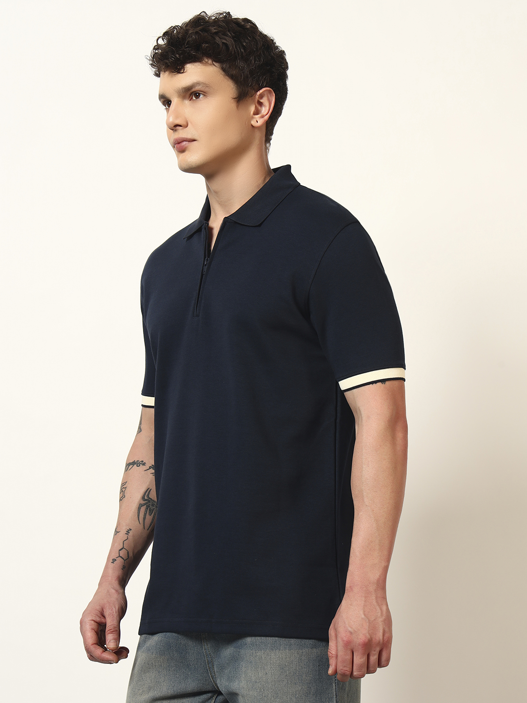 Oneway Men Solid Navy T-Shirt