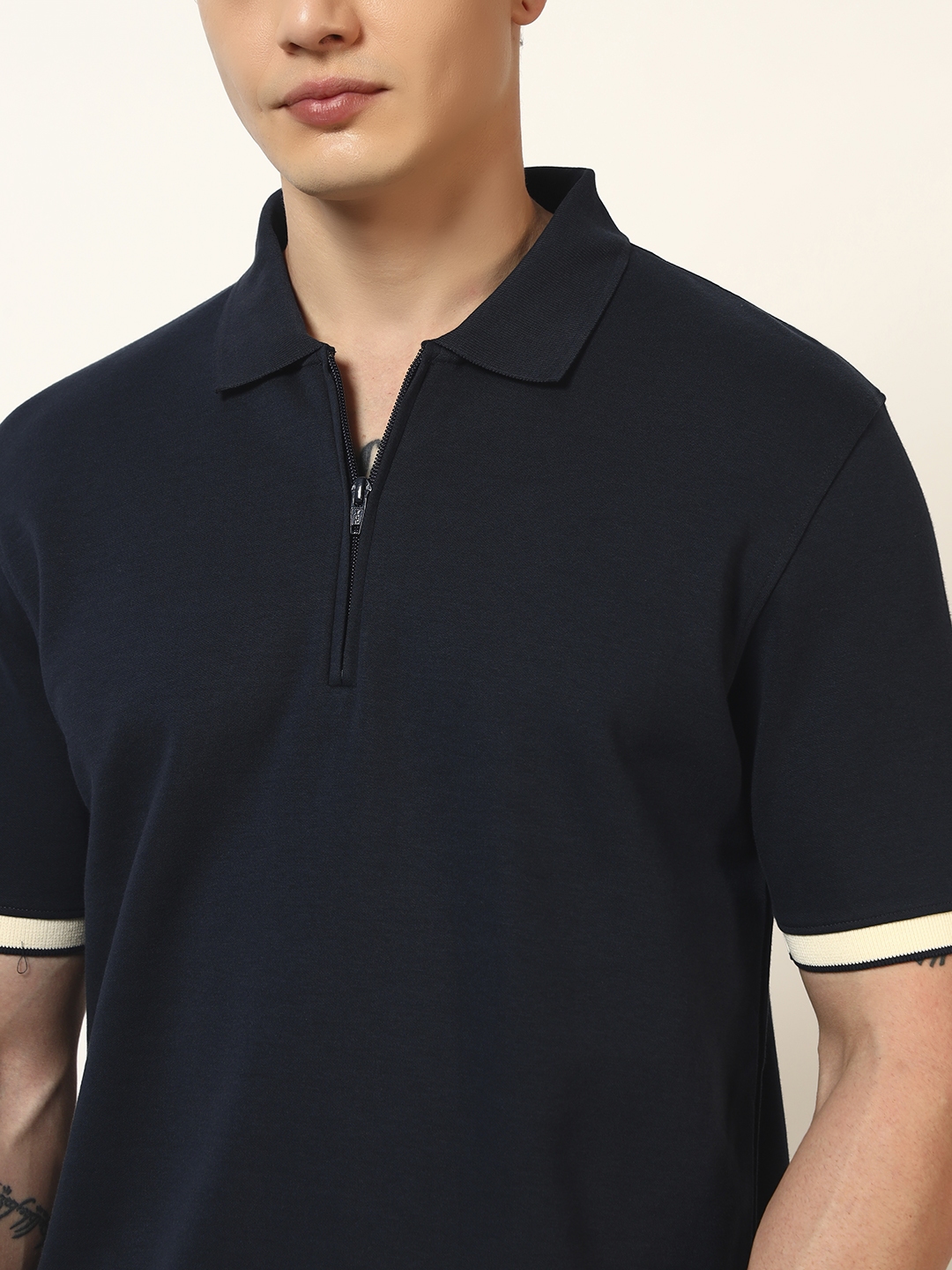 Oneway Men Solid Navy T-Shirt