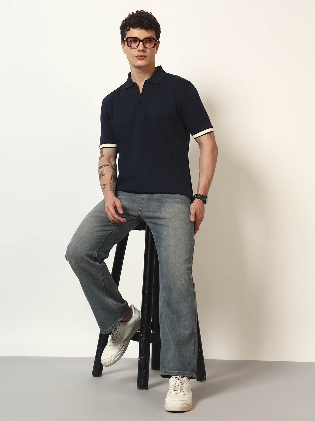 Oneway Men Solid Navy T-Shirt