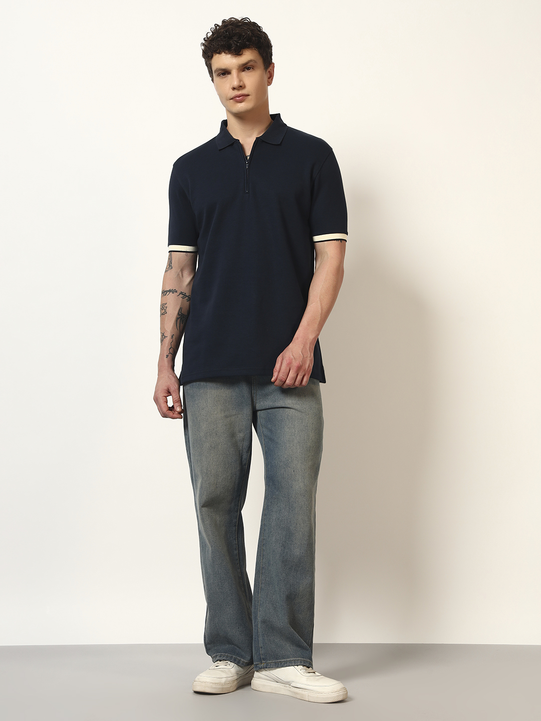 Oneway Men Solid Navy T-Shirt