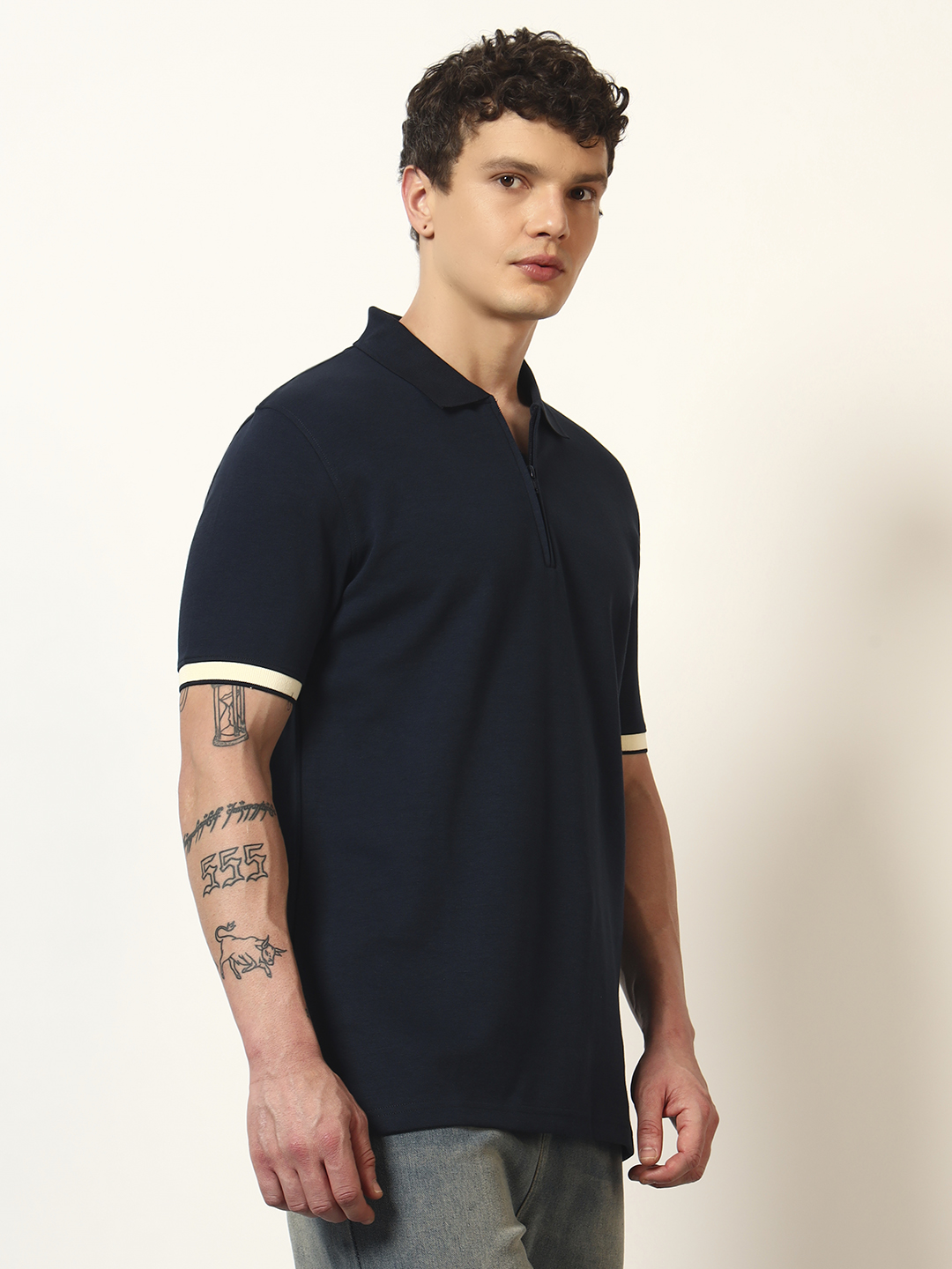 Oneway Men Solid Navy T-Shirt