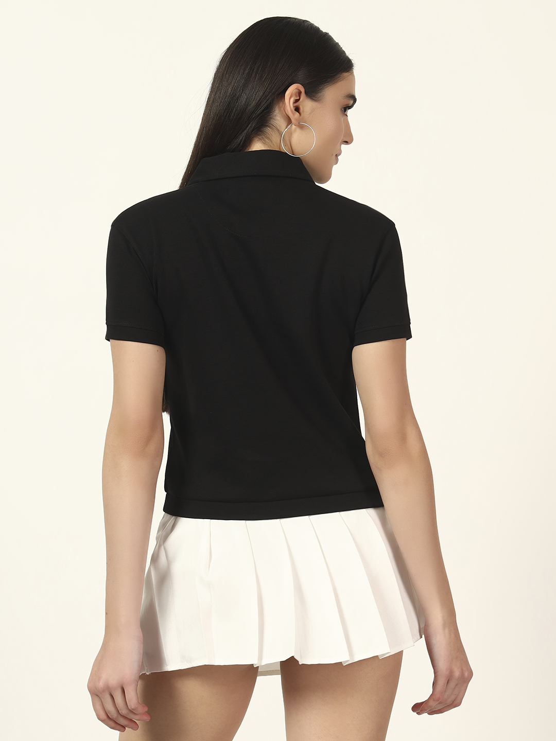 Oneway Women Solid Black Polo Tshirt