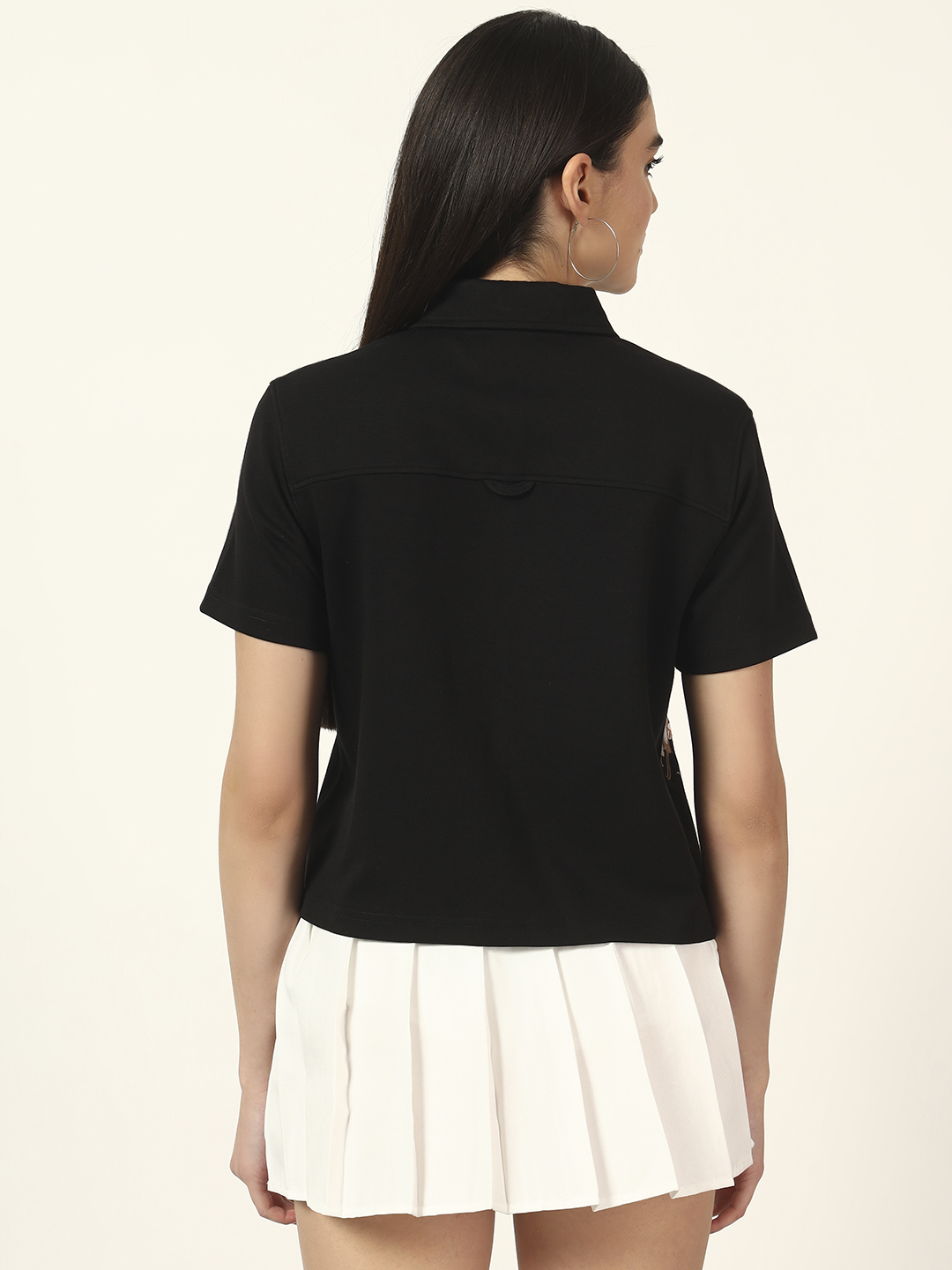 Oneway Women Embroidery Loose Fit Black Shirt