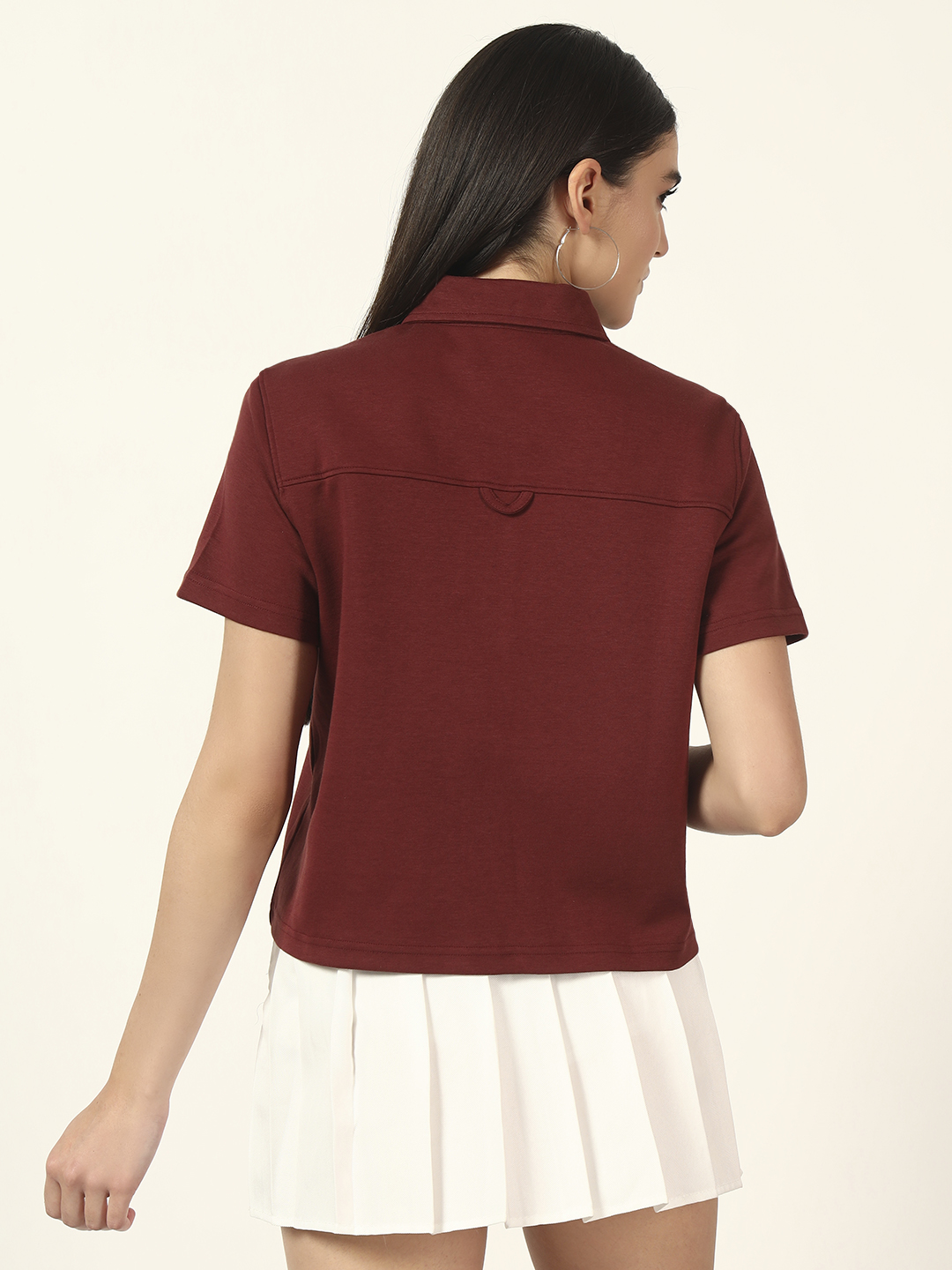 Oneway Women Embroidery Loose Fit Maroon Shirt