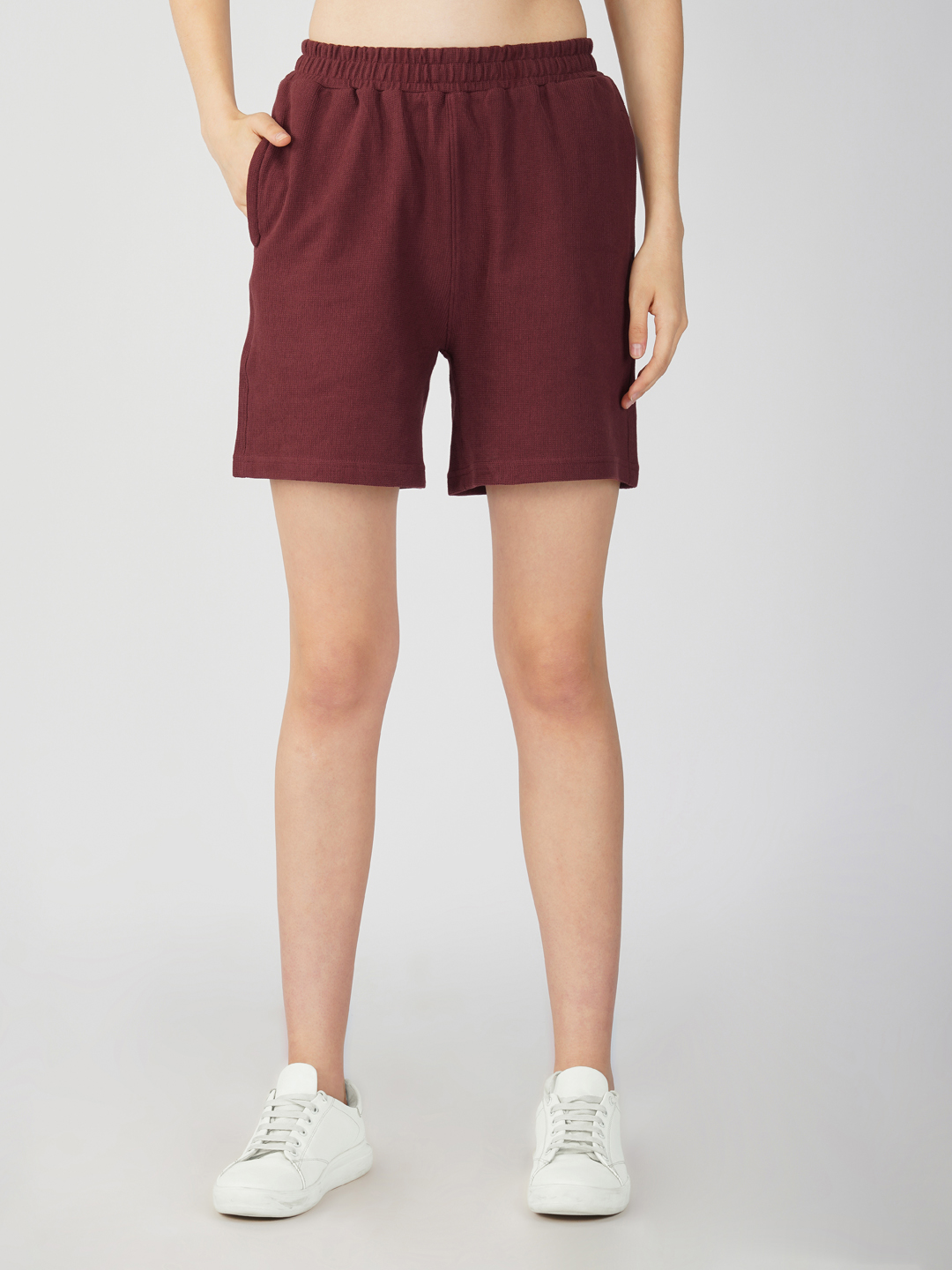 Oneway Women Solid Maroon 1 T-Shirt,1 Shorts::Co-Ord Set