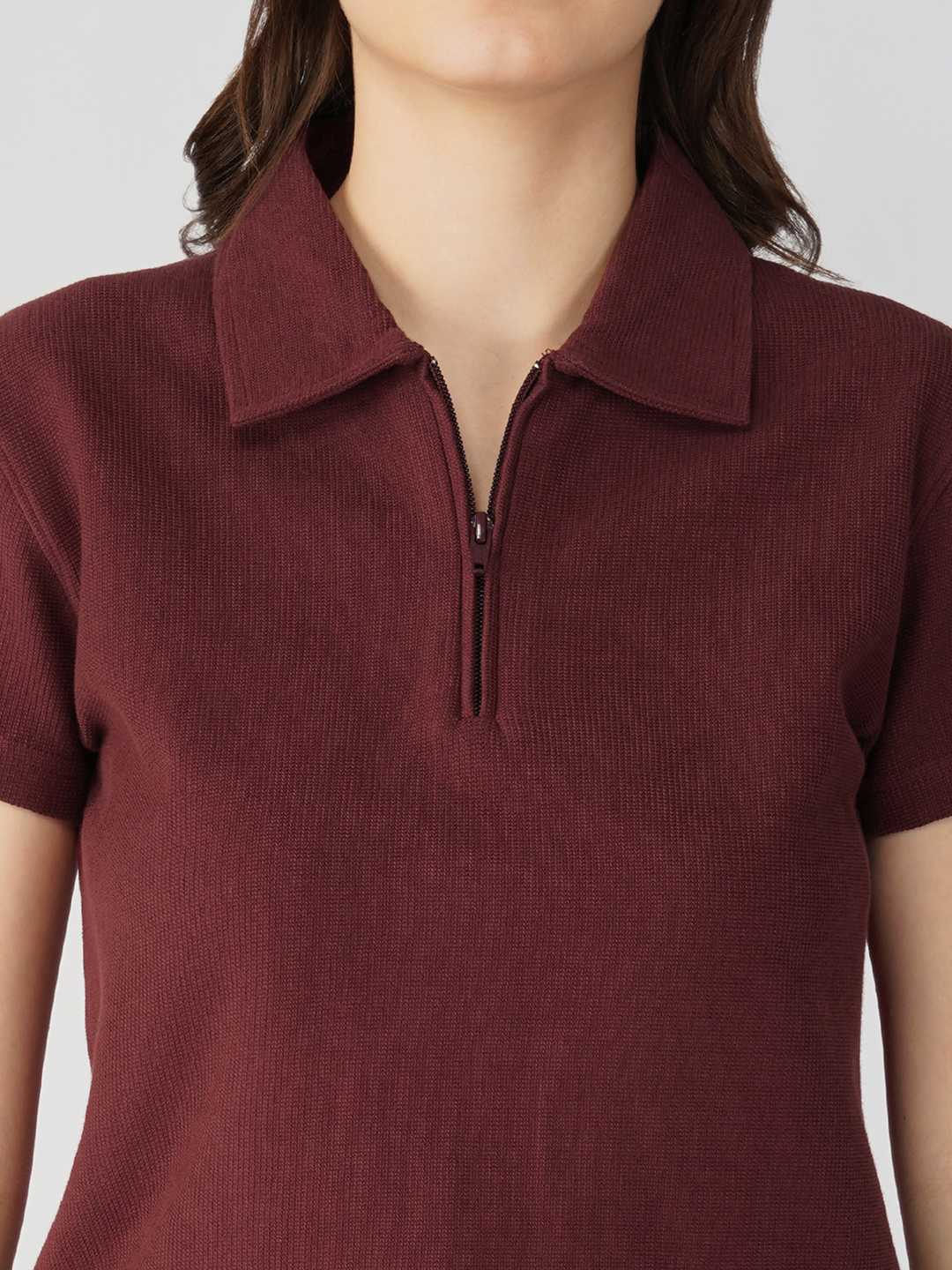 Oneway Women Solid Maroon 1 T-Shirt,1 Shorts::Co-Ord Set