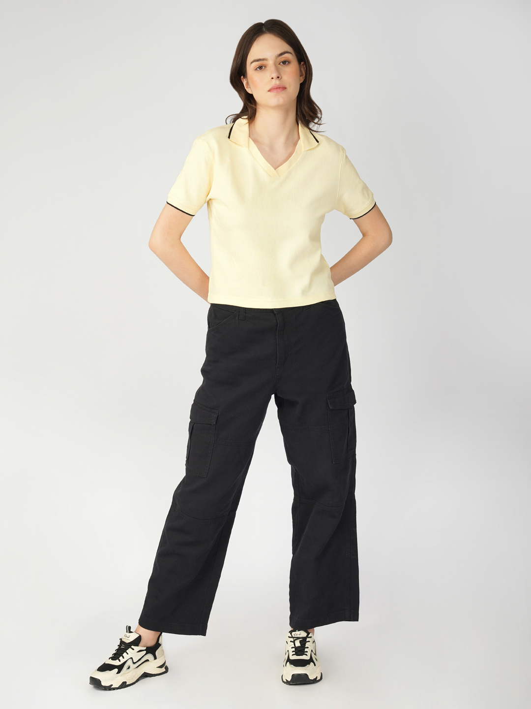 Oneway Women Solid Regular Fit Yellow Tshirt