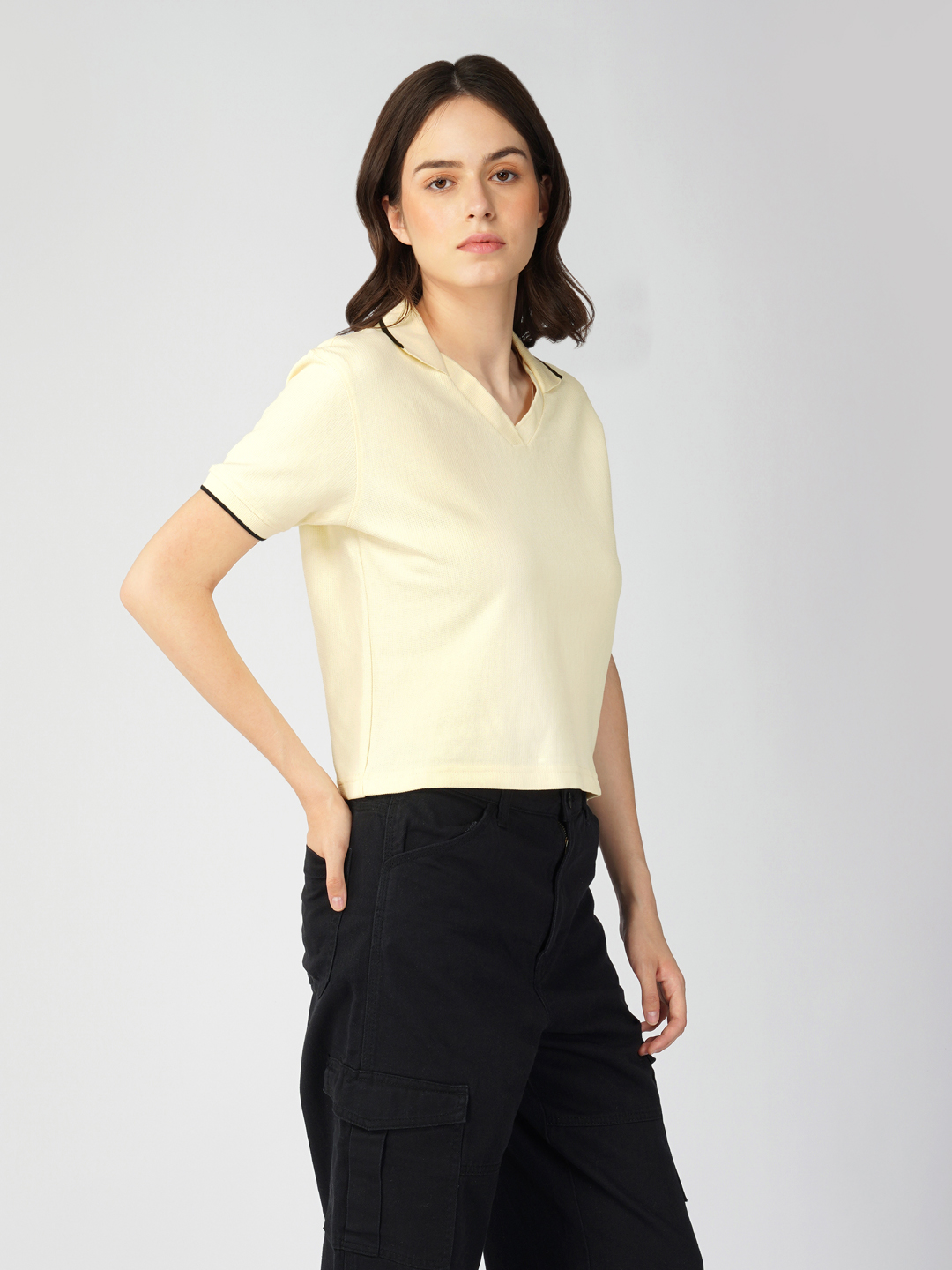 Oneway Women Solid Regular Fit Yellow Tshirt