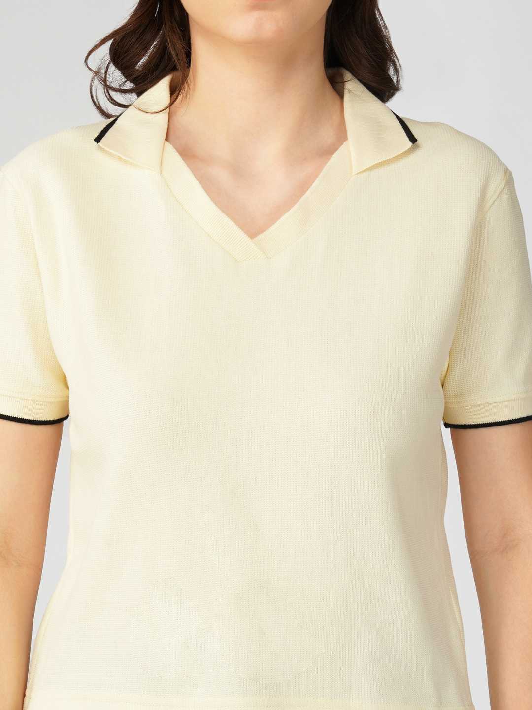Oneway Women Solid Regular Fit Yellow Tshirt