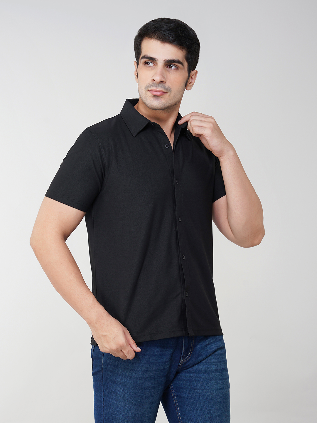 Oneway Men Solid Black Shirt