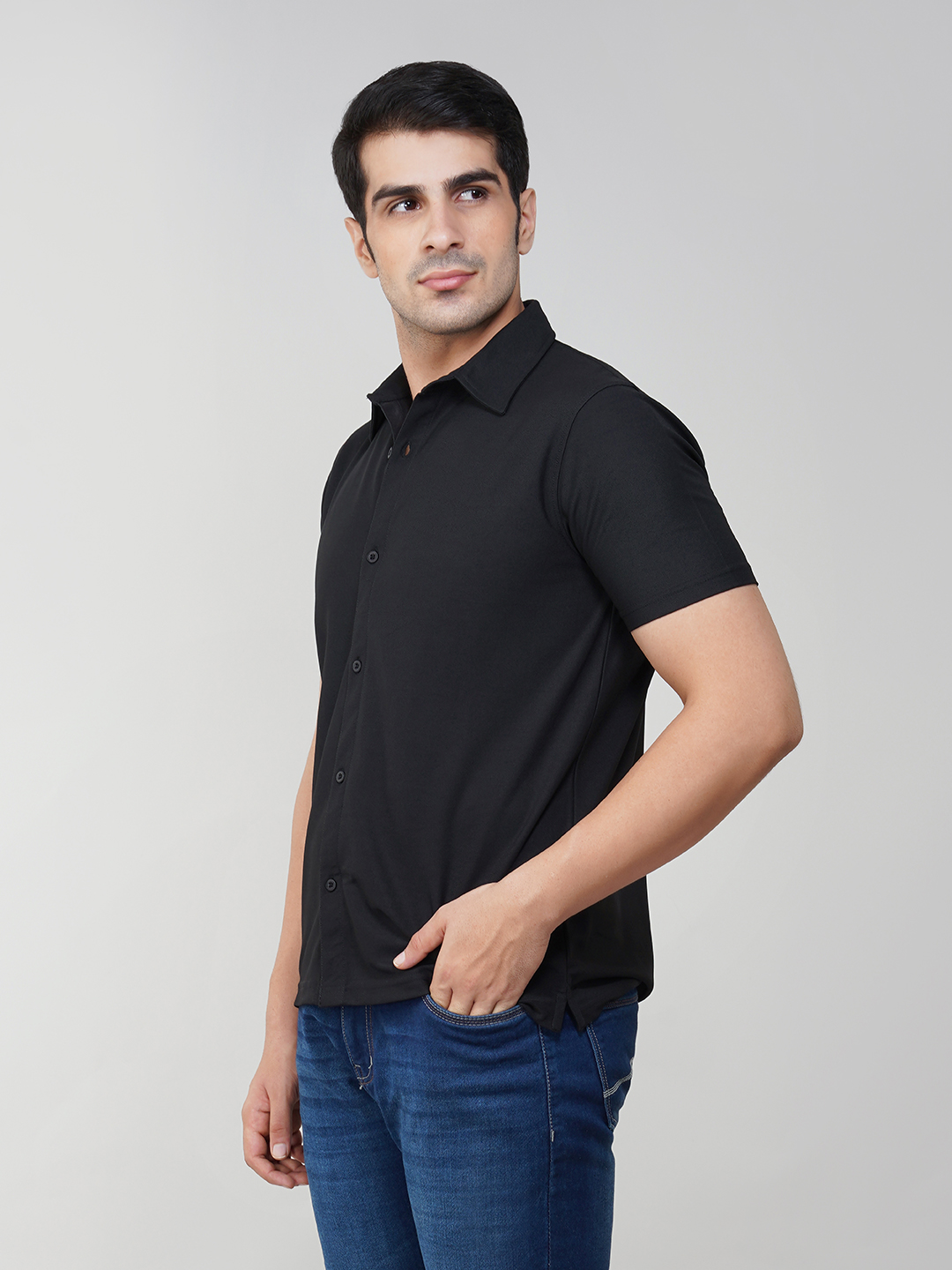 Oneway Men Solid Black Shirt