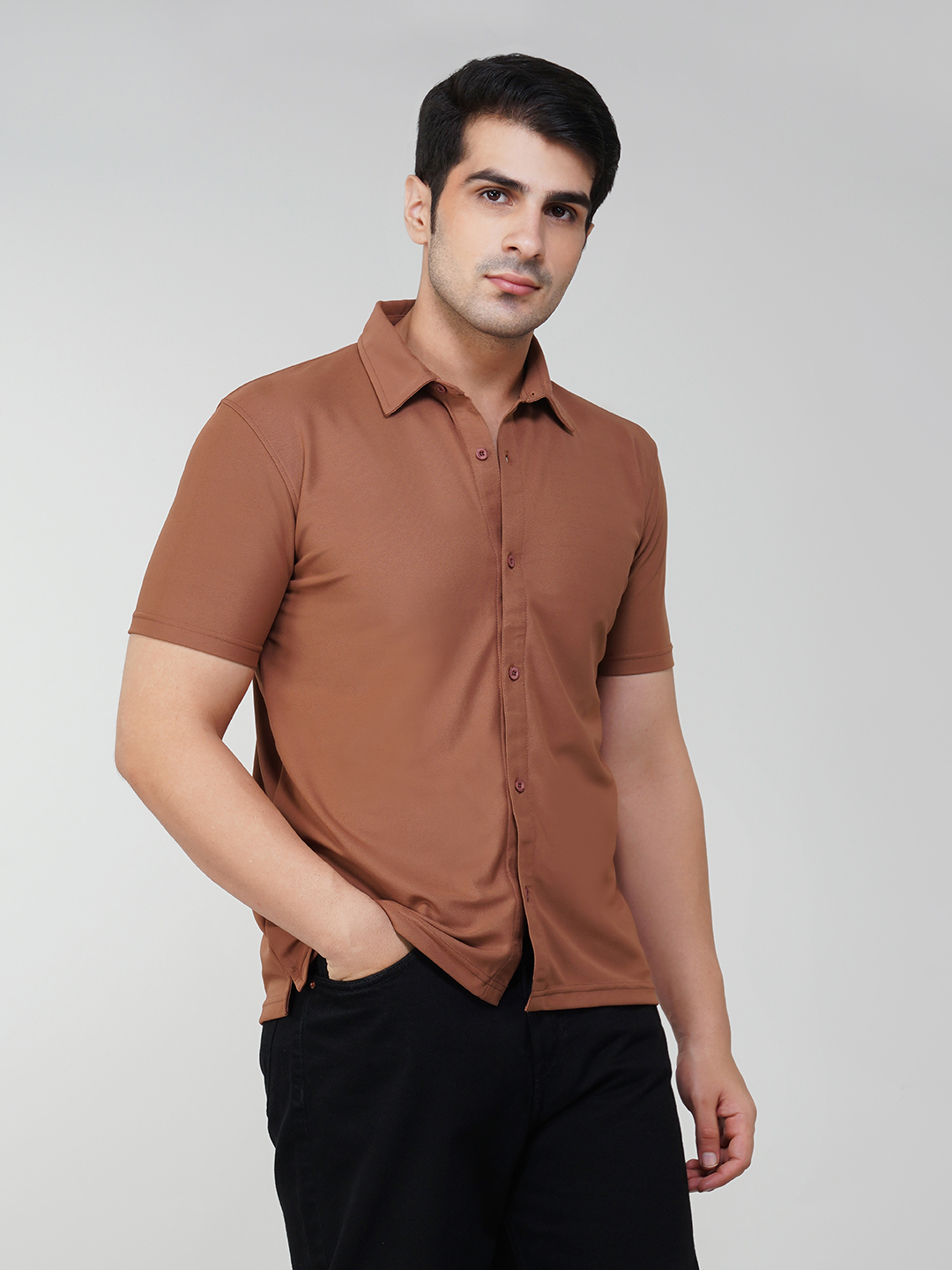 Oneway Men Solid Brown Shirt