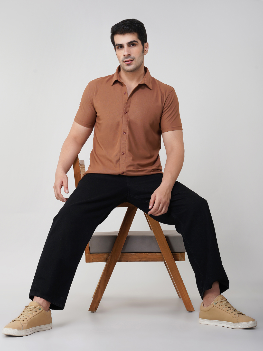 Oneway Men Solid Brown Shirt