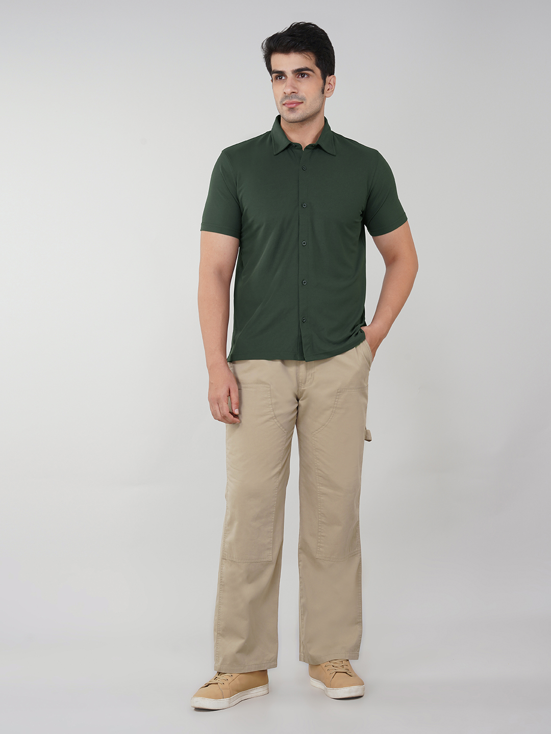 Oneway Men Solid Green Shirt