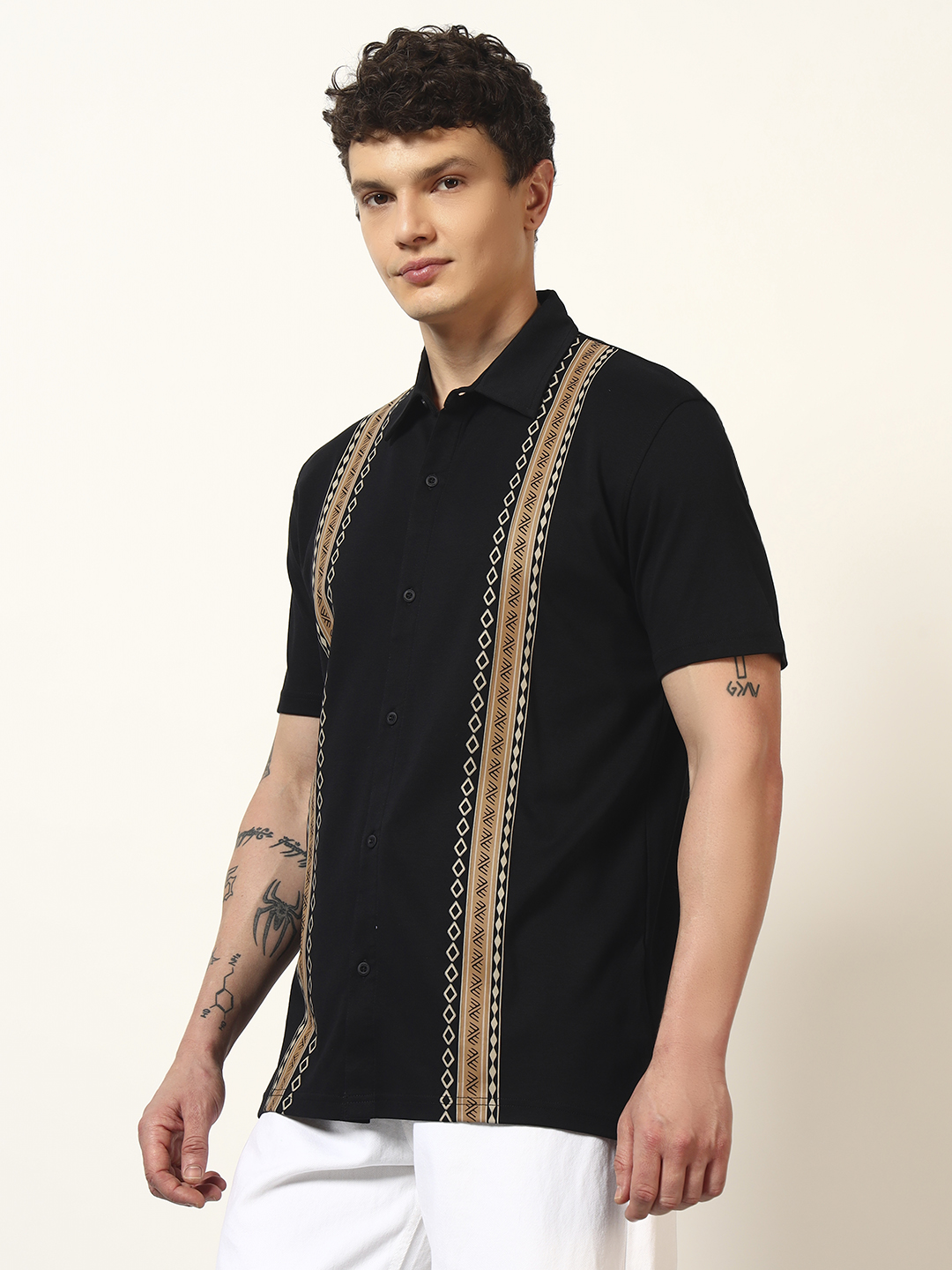 Oneway Men Striped Comfort Fit Black Shirt